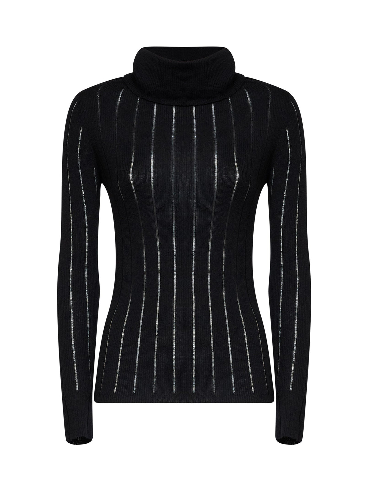 Max Mara Studio Women Black Mstbadesse Fitted Ribbed Turtleneck Sweater MAX MARA STUDIO