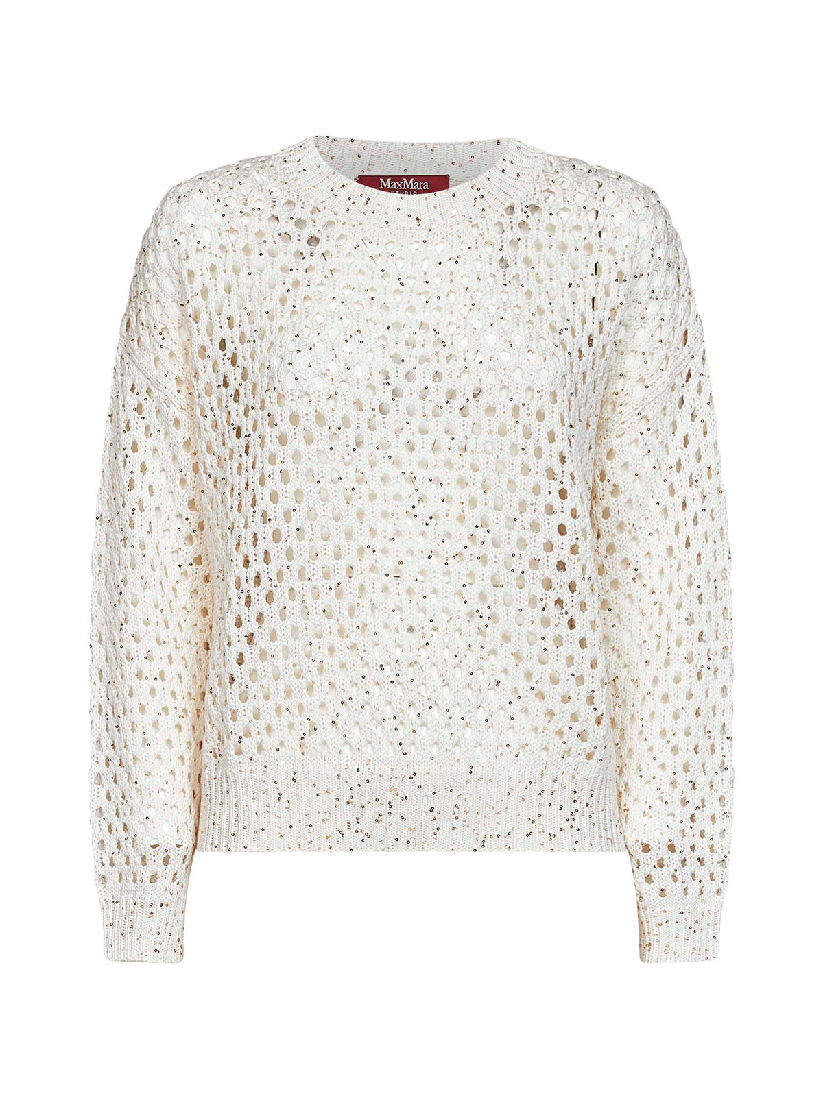 Max Mara Studio Women White Knit Mstgeyser Boxy Sequin Top MAX MARA STUDIO