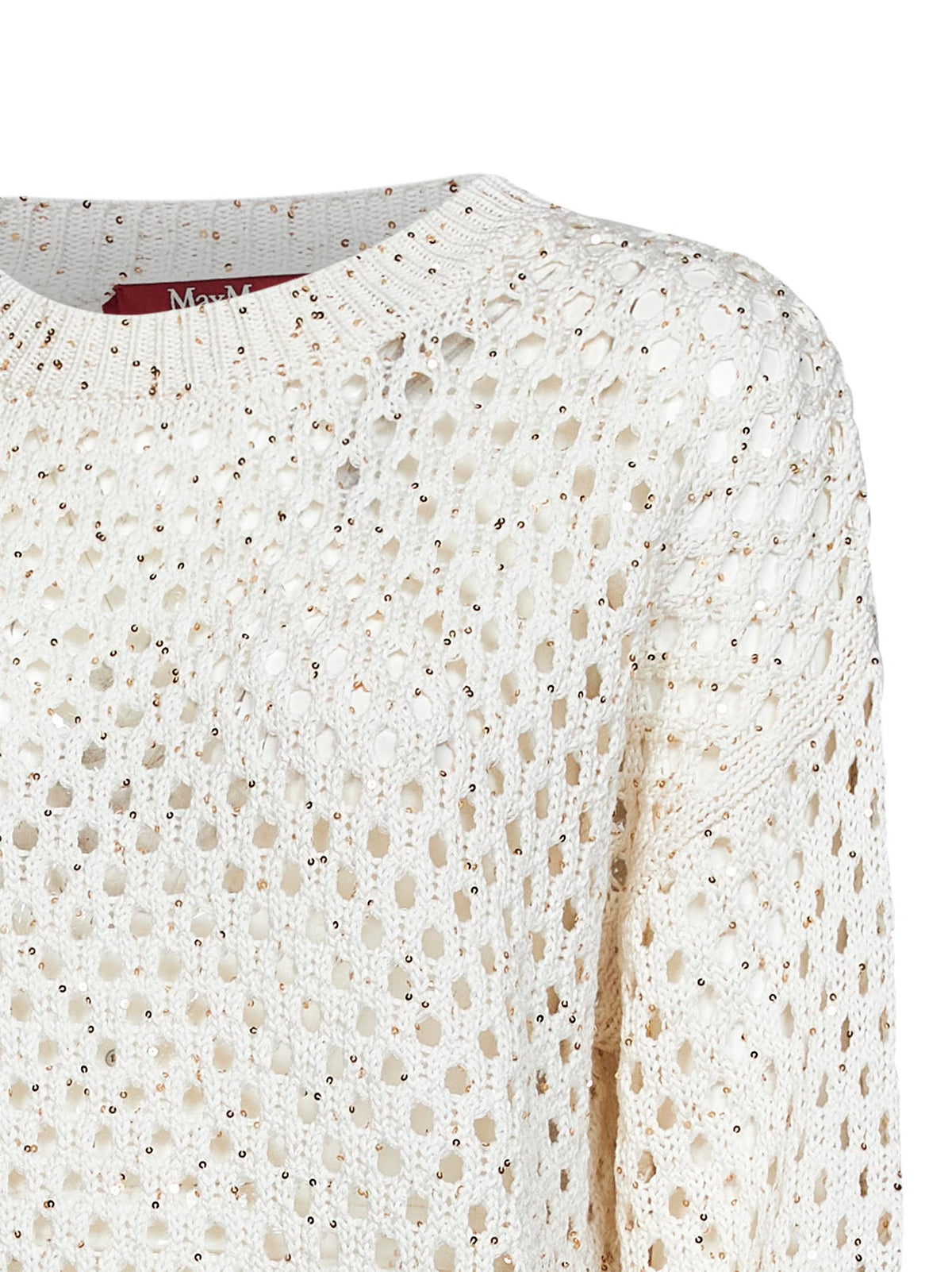 Max Mara Studio Women White Knit Mstgeyser Boxy Sequin Top MAX MARA STUDIO