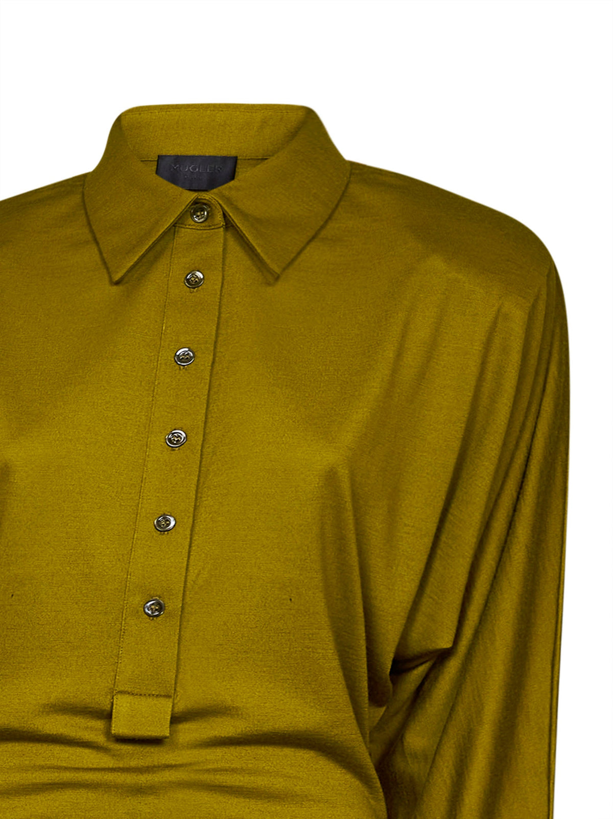 Mugler Women Olive Green Wool-Blend Jersey Polo Bodysuit MUGLER