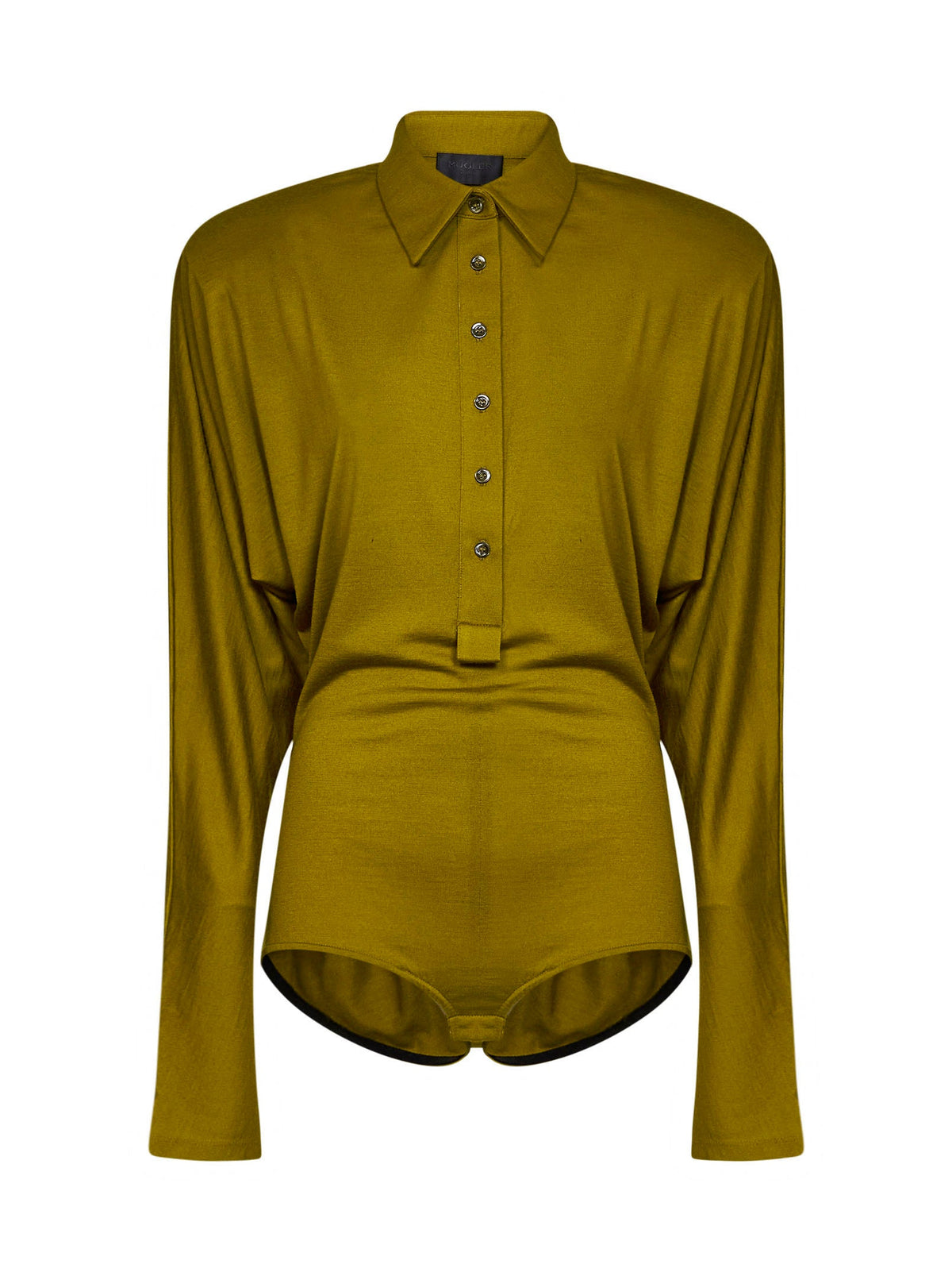 Mugler Women Olive Green Wool-Blend Jersey Polo Bodysuit MUGLER