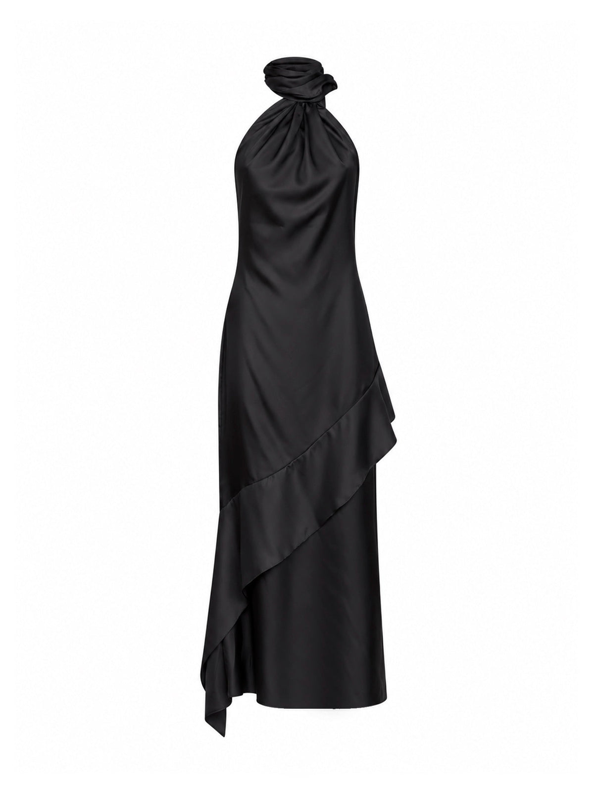 Mugler Women Black Silk Twill Fluid Midi Scarf Dress MUGLER