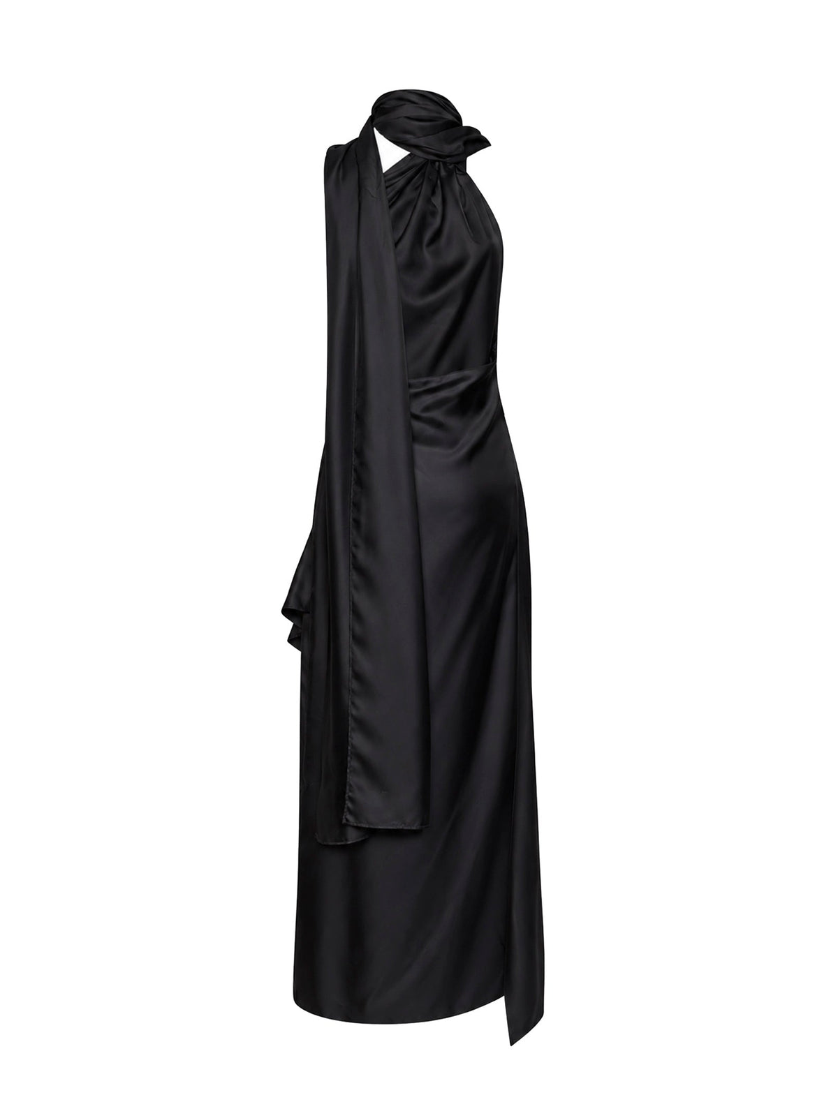 Mugler Women Black Silk Twill Fluid Midi Scarf Dress MUGLER