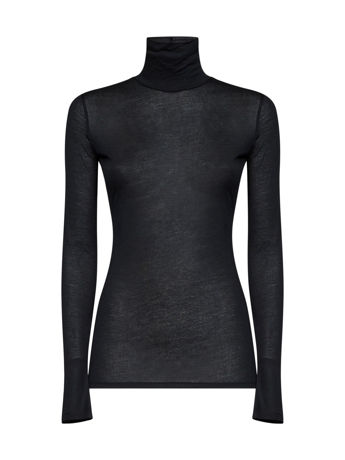 Mugler Women Black Sheer Modal And Silk Jersey Turtleneck Top MUGLER