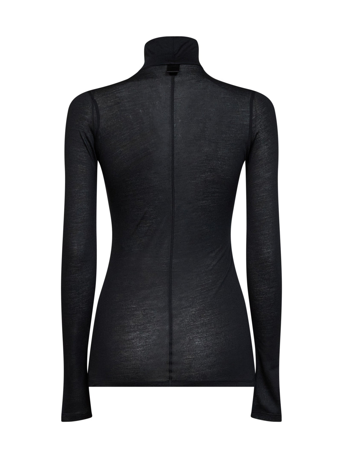 Mugler Women Black Sheer Modal And Silk Jersey Turtleneck Top MUGLER
