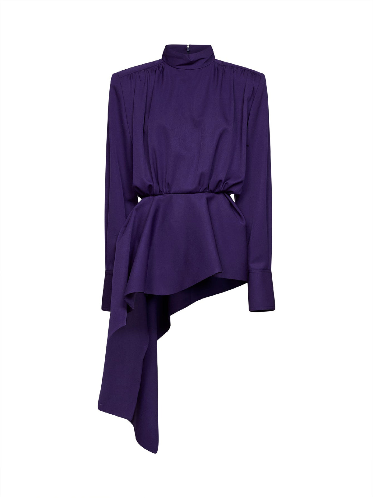 Mugler Women Aubergine Wool Asymmetric Peplum Blouse MUGLER