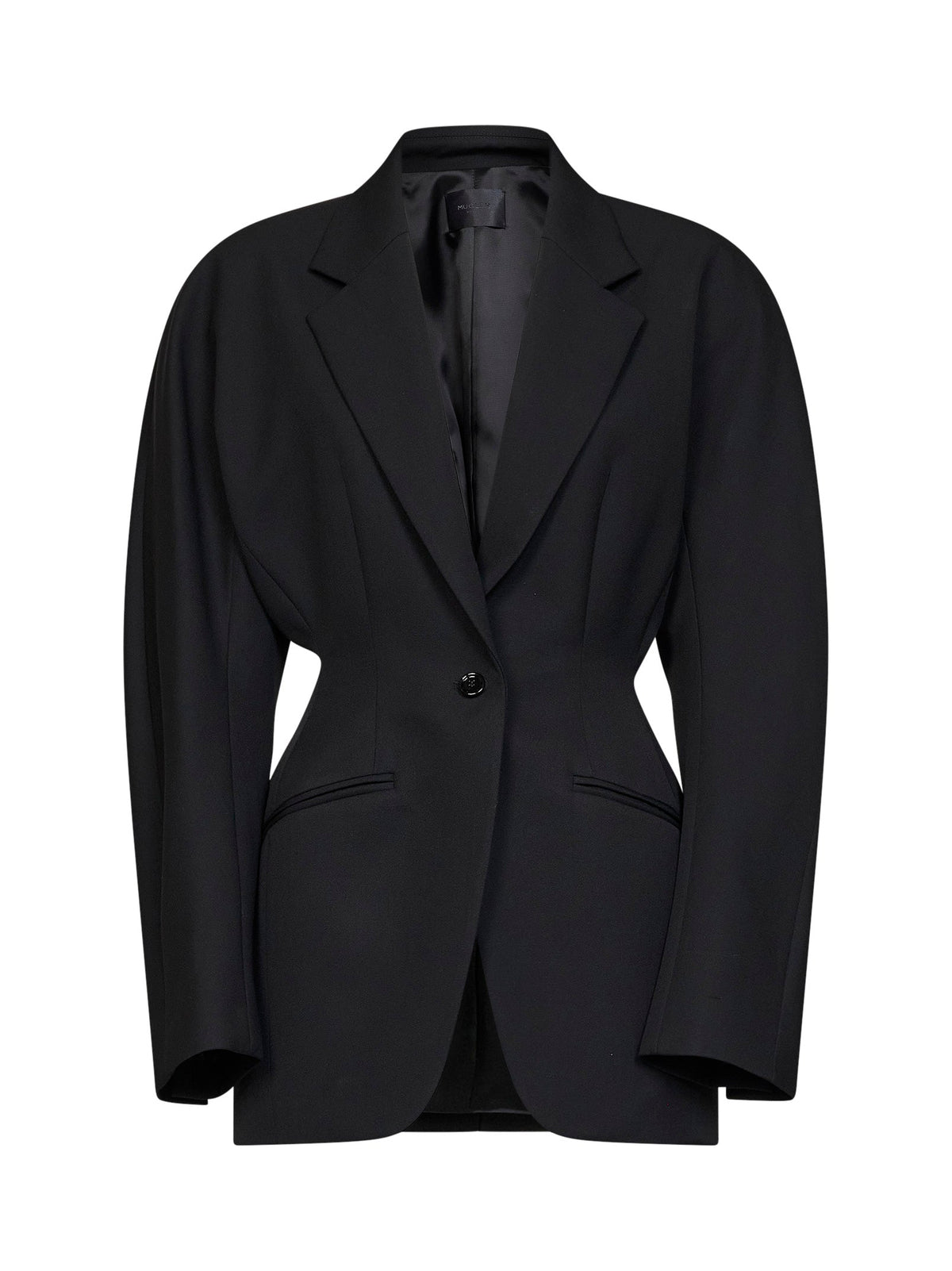 Mugler Women Black Lightweight Virgin Wool Deconstructed Cinched Blazer MUGLER