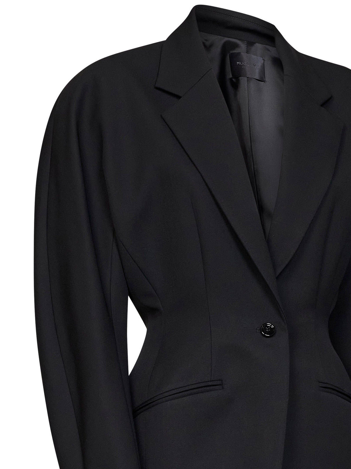 Mugler Women Black Lightweight Virgin Wool Deconstructed Cinched Blazer MUGLER