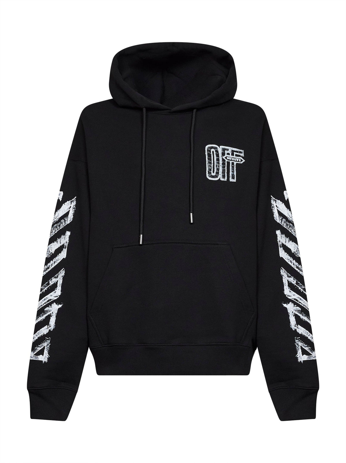 Off White Men Black Cotton Motion Arrow Skate Zip-Up Hoodie OFF-WHITE