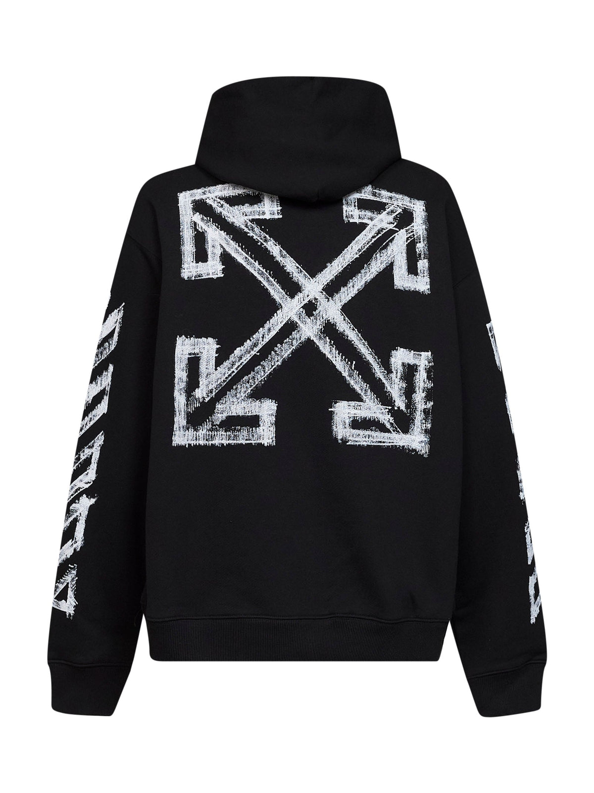Off White Men Black Cotton Motion Arrow Skate Zip-Up Hoodie OFF-WHITE
