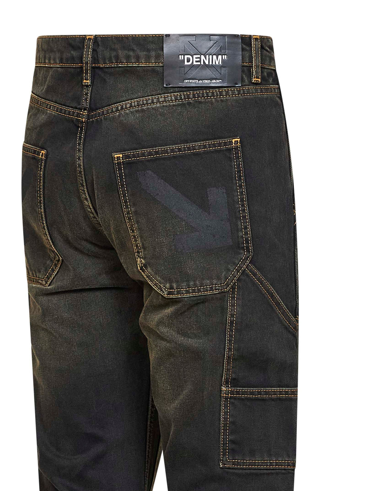 Off White Men Black Denim Half Arrow Ripped Flared Jeans OFF-WHITE