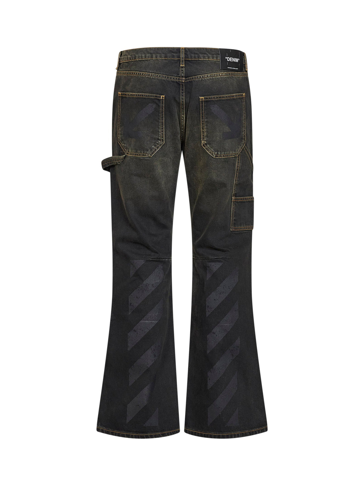 Off White Men Black Denim Half Arrow Ripped Flared Jeans OFF-WHITE