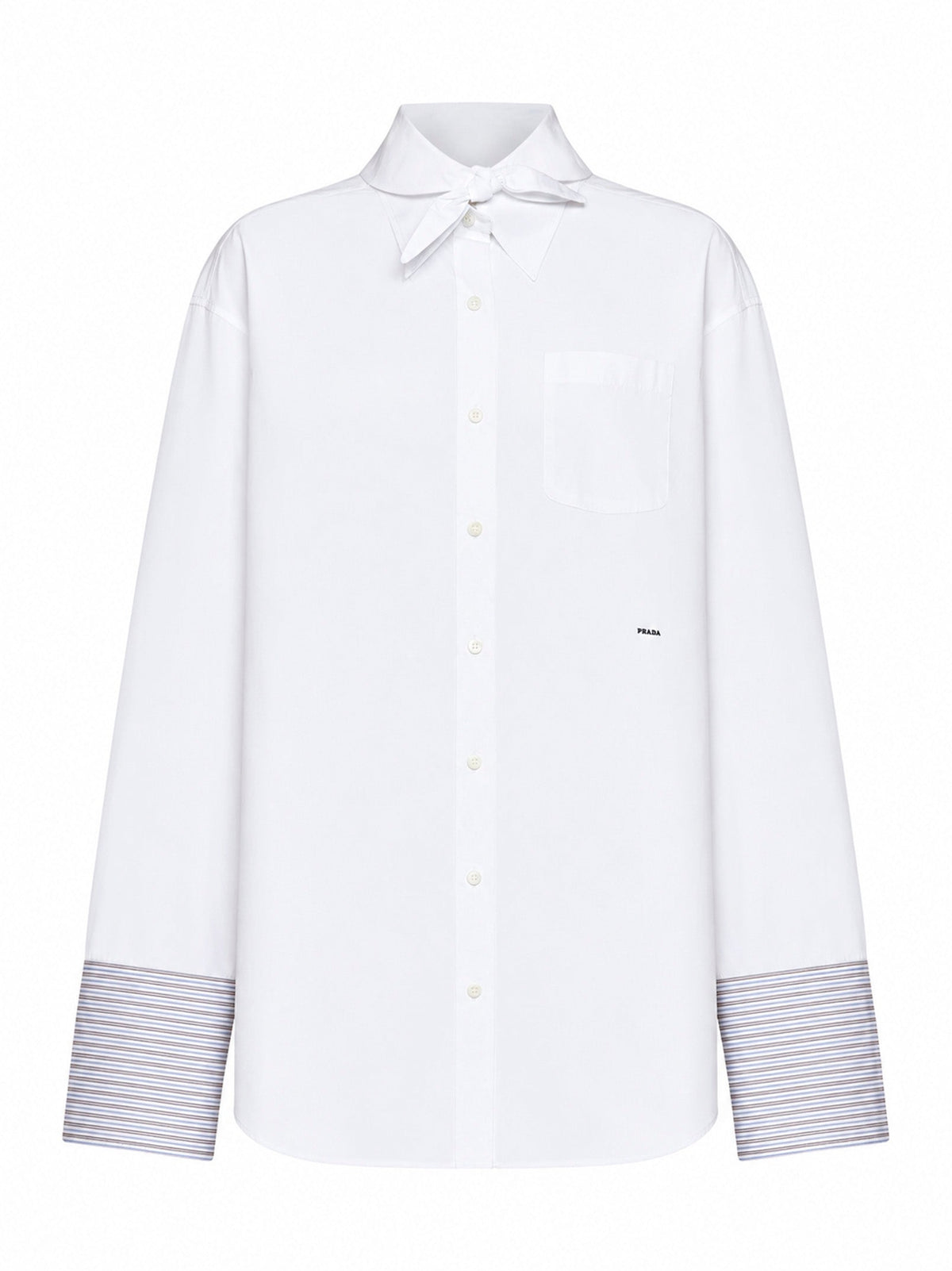 Prada Abbigliamento Women White Poplin Oversized Shirt With Striped Cuffs PRADA