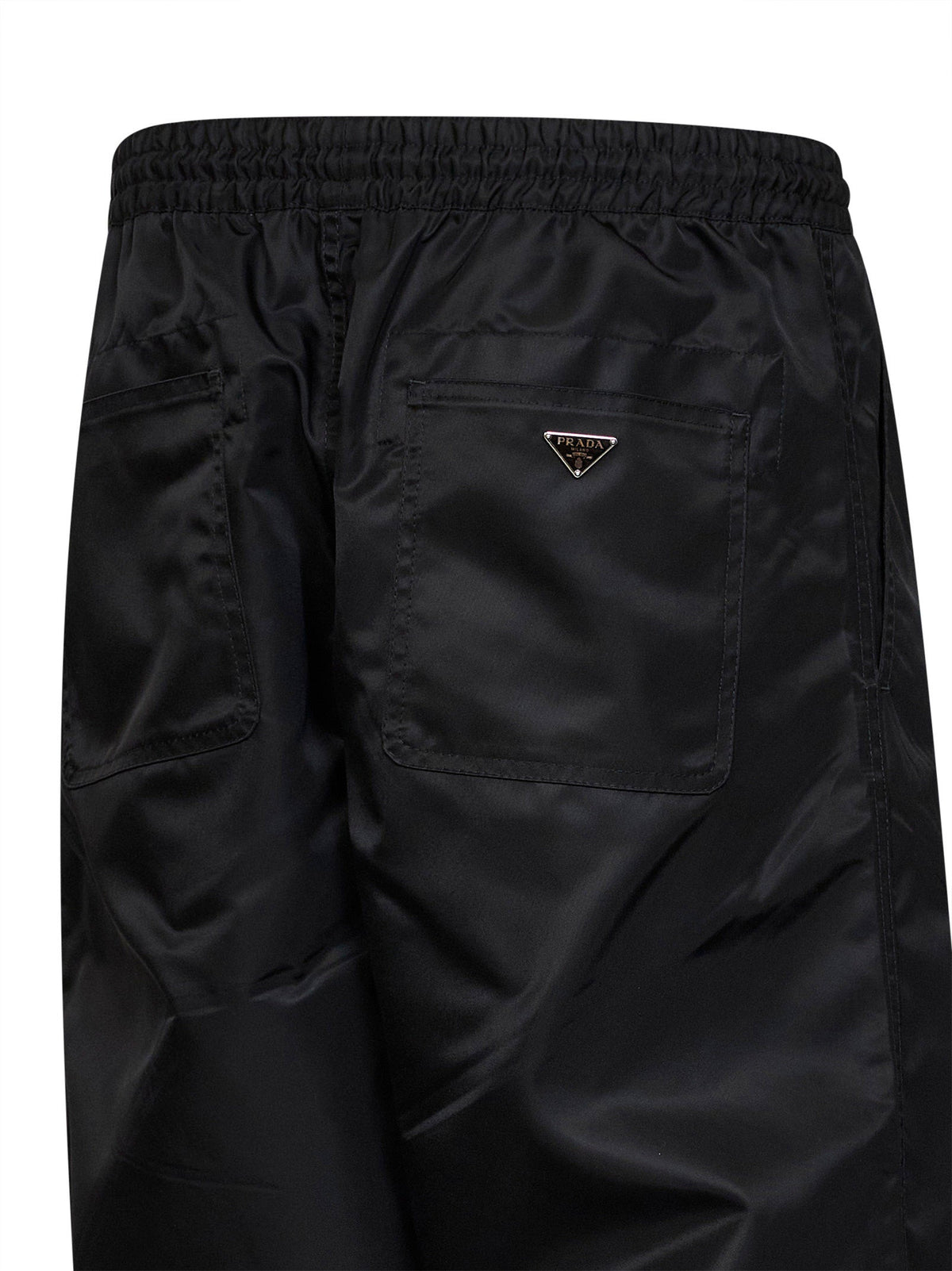Prada Abbigliamento Men Black Re-Nylon Trousers With Elasticated Waistband PRADA