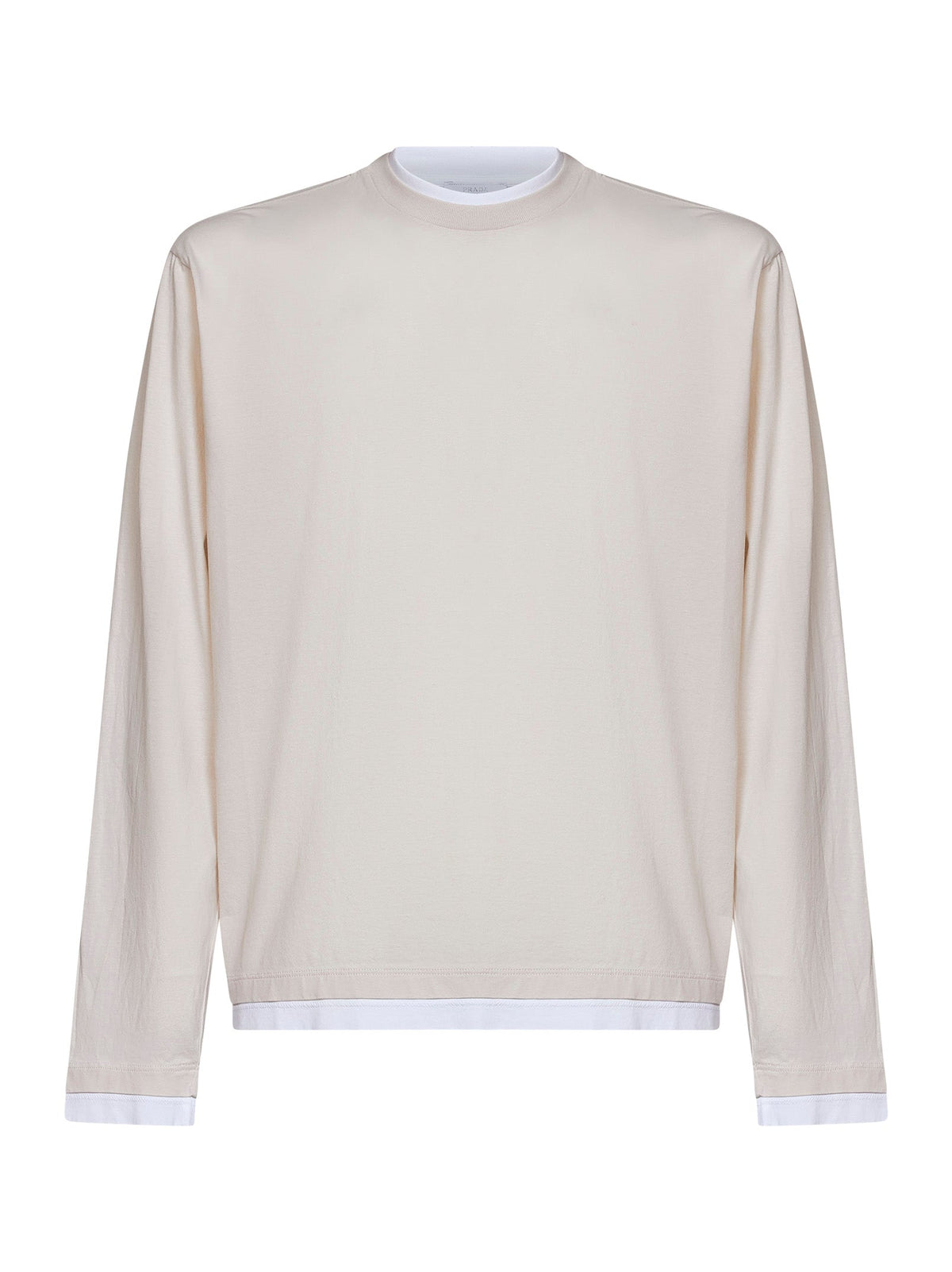 Prada Abbigliamento Men Talc And White Cotton Long-Sleeved T-Shirt PRADA