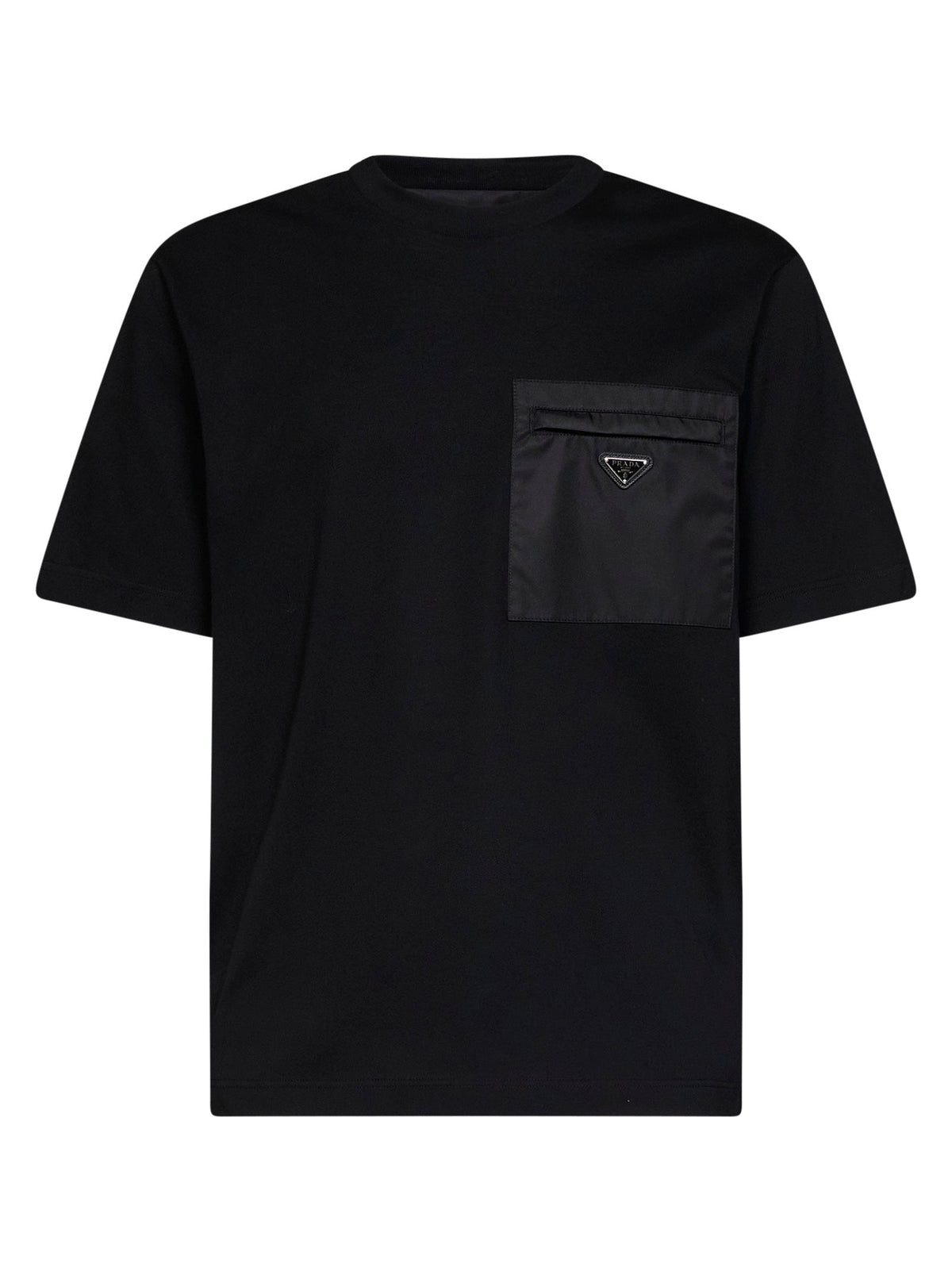Prada Abbigliamento Men Black Jersey And Re-Nylon Crewneck T-Shirt PRADA