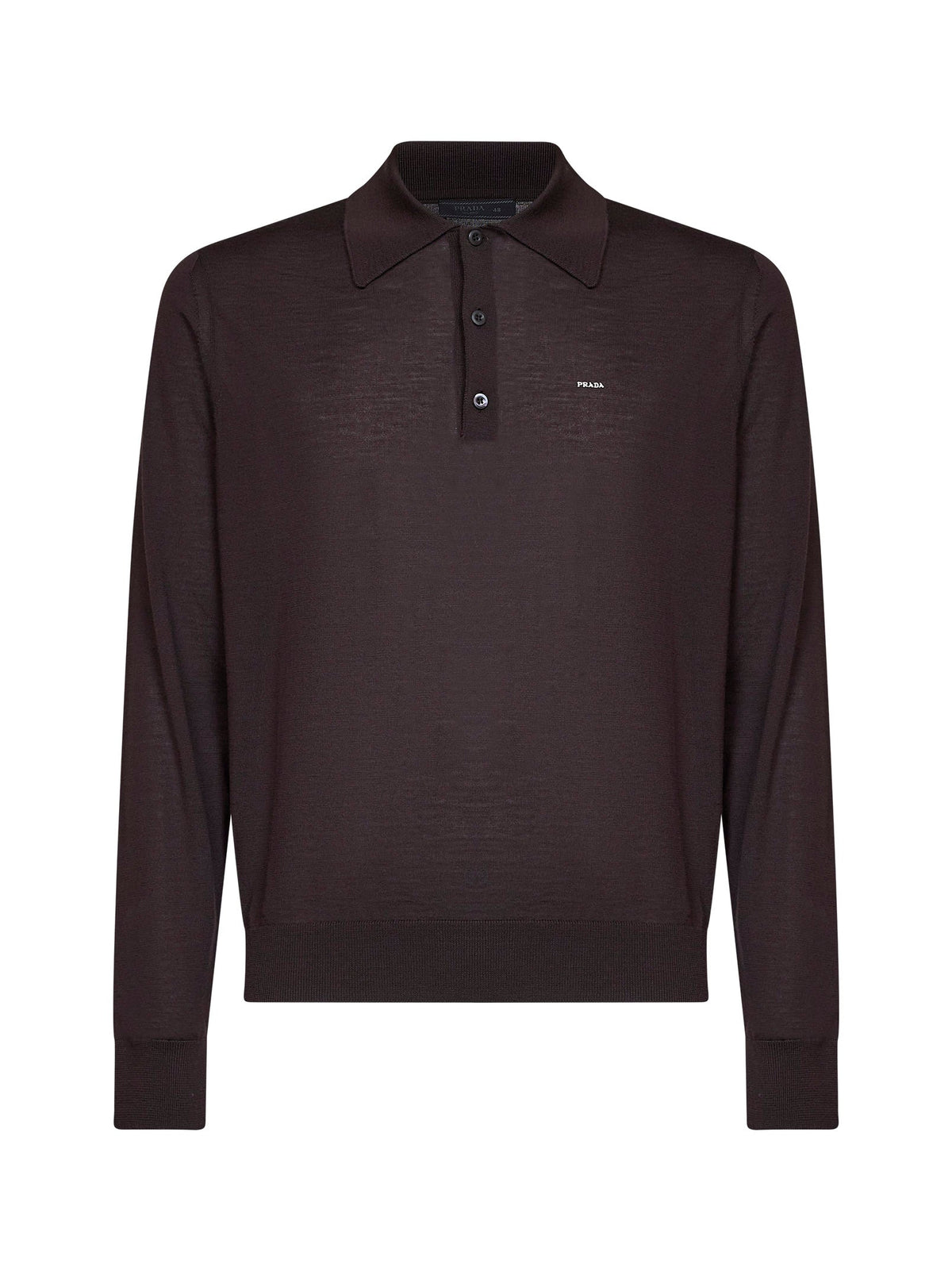 Prada Abbigliamento Men Dark Brown Combed Wool Long-Sleeved Polo Shirt PRADA
