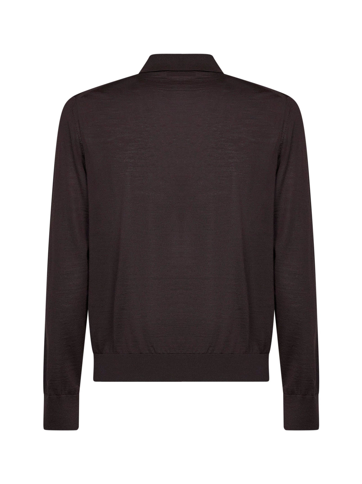 Prada Abbigliamento Men Dark Brown Combed Wool Long-Sleeved Polo Shirt PRADA