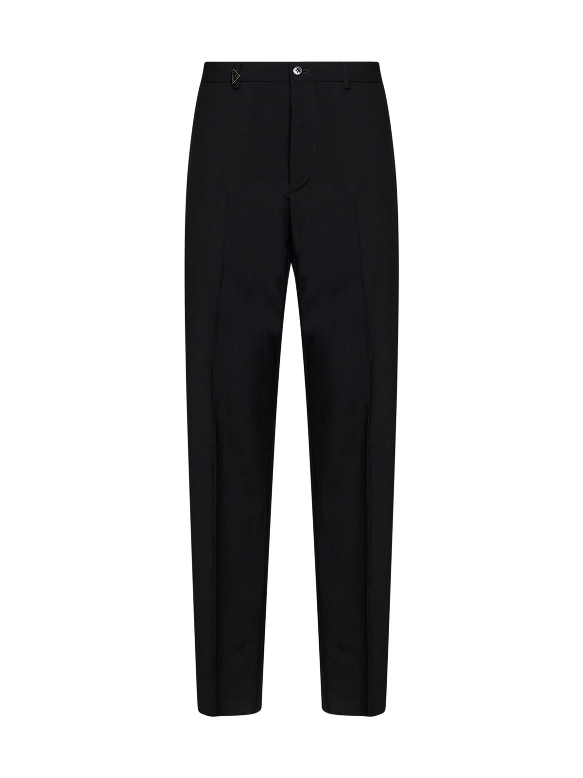 Prada Abbigliamento Men Black Mohair-Wool Trousers With Triangle Logo PRADA