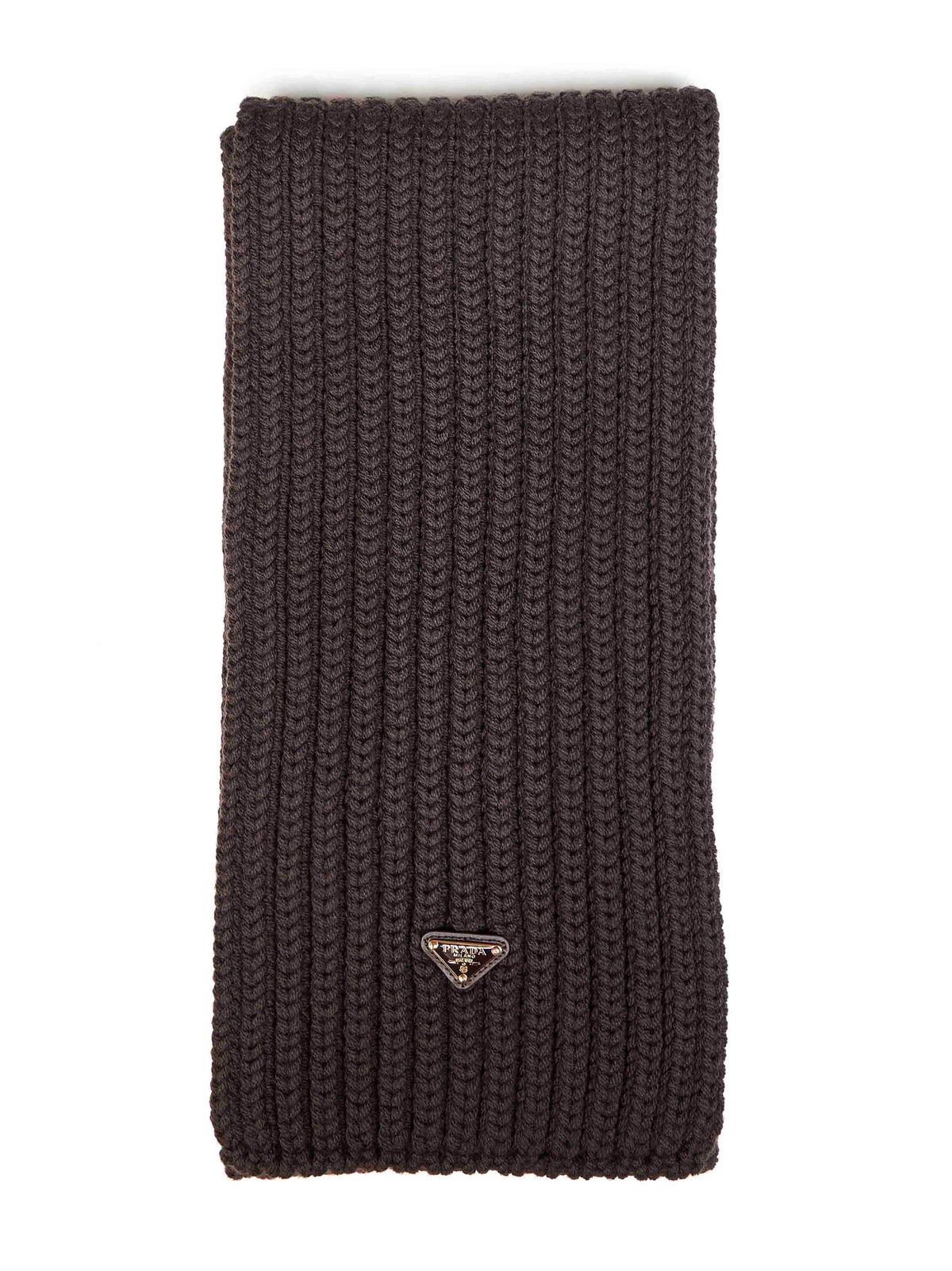 Prada Accessori Pelletteria Women Black Wool Knit Scarf With Triangle Logo PRADA