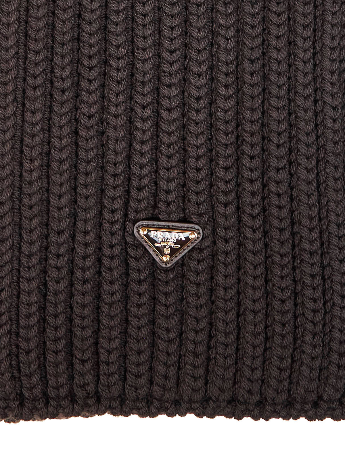Prada Accessori Pelletteria Women Black Wool Knit Scarf With Triangle Logo PRADA