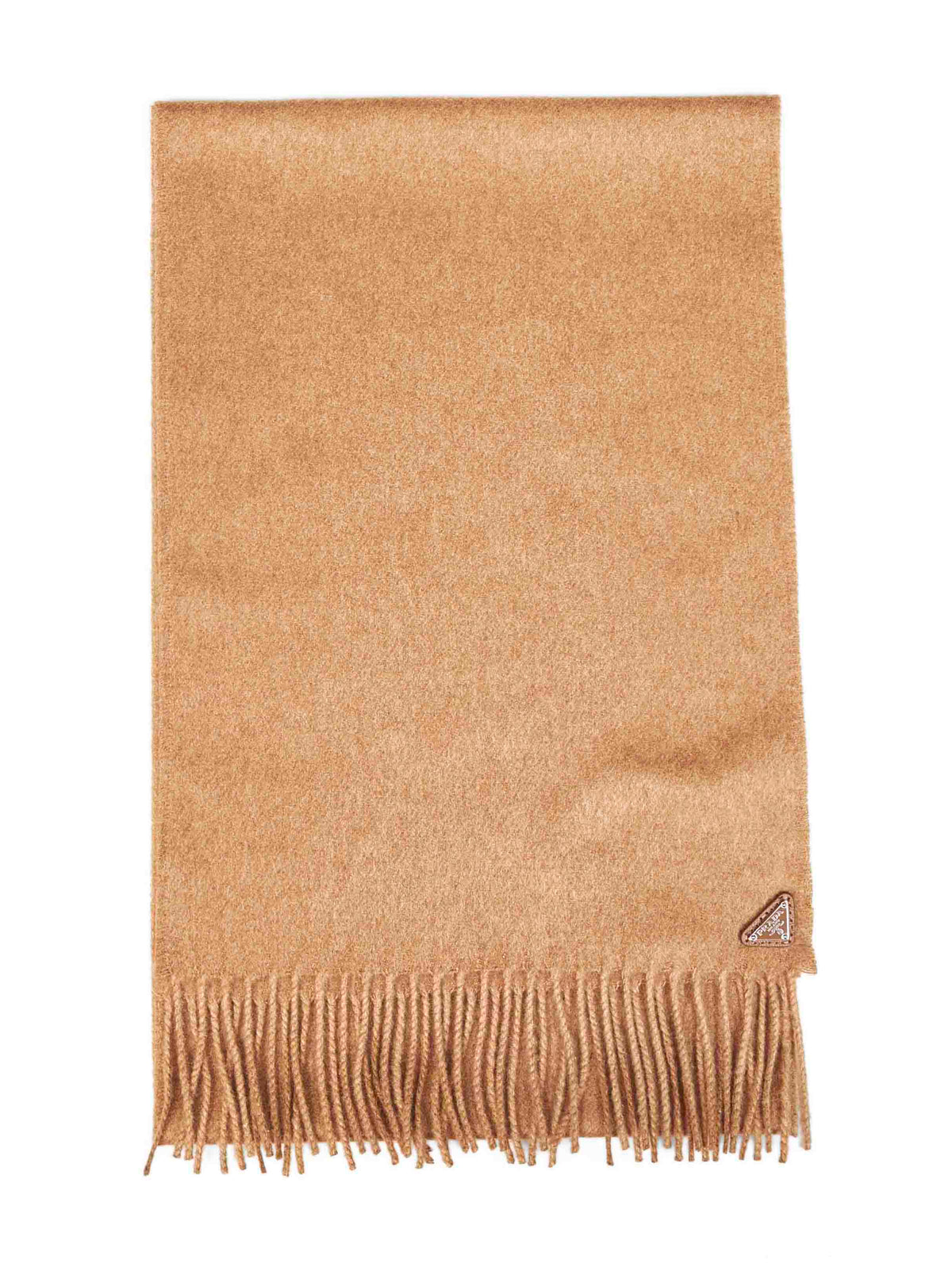 Prada Accessori Pelletteria Men Camel Cashmere And Silk Scarf With Logo PRADA