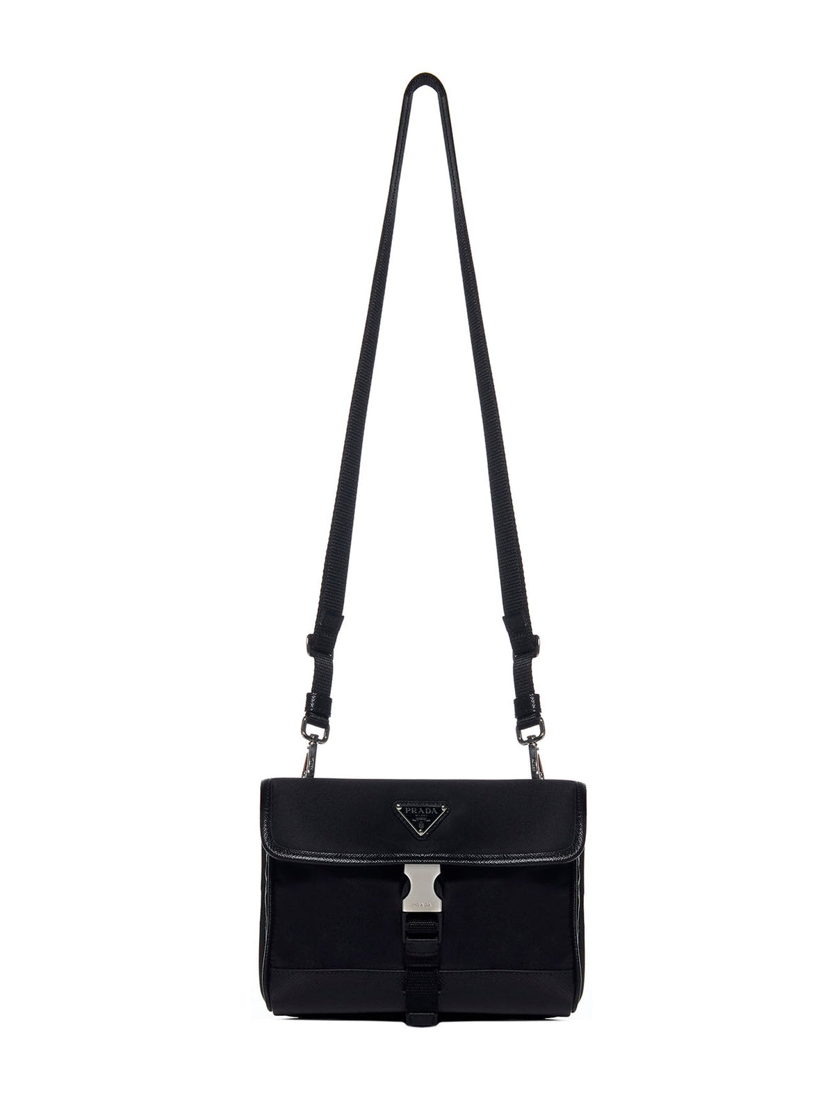 Prada Accessori Pelletteria Men Phone Holder In Black Re-Nylon And Saffiano Leather PRADA
