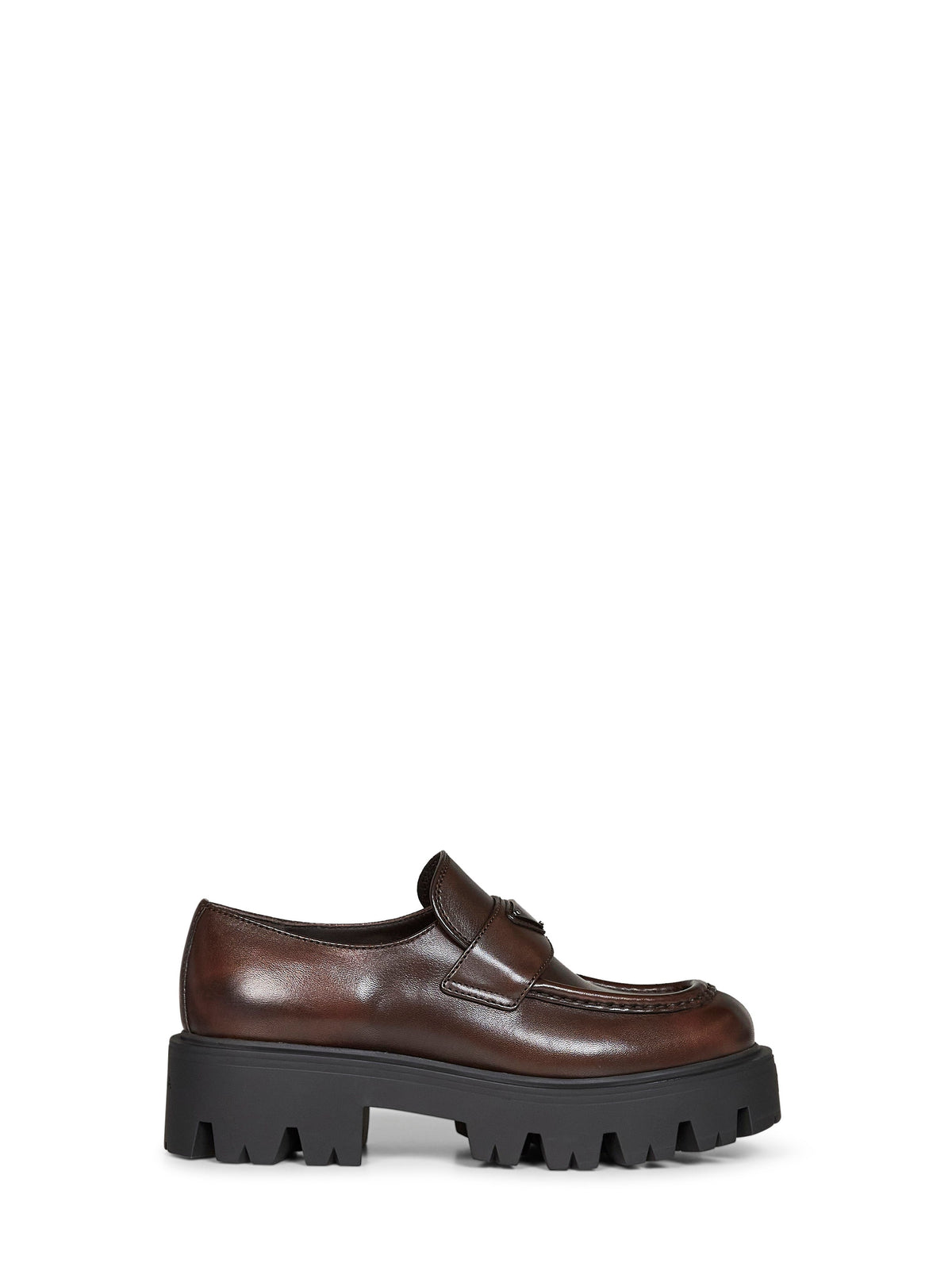 Prada Calzature Women Teak Brown Brushed Leather Loafers PRADA