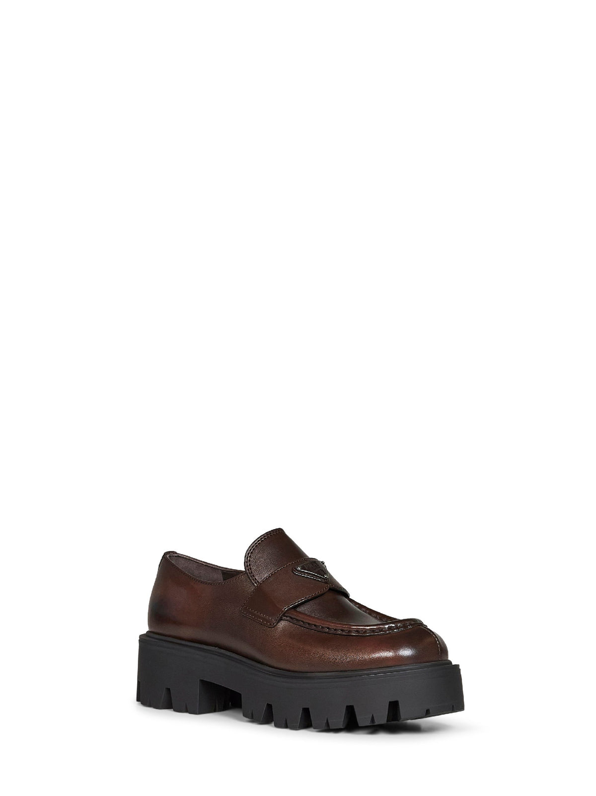 Prada Calzature Women Teak Brown Brushed Leather Loafers PRADA