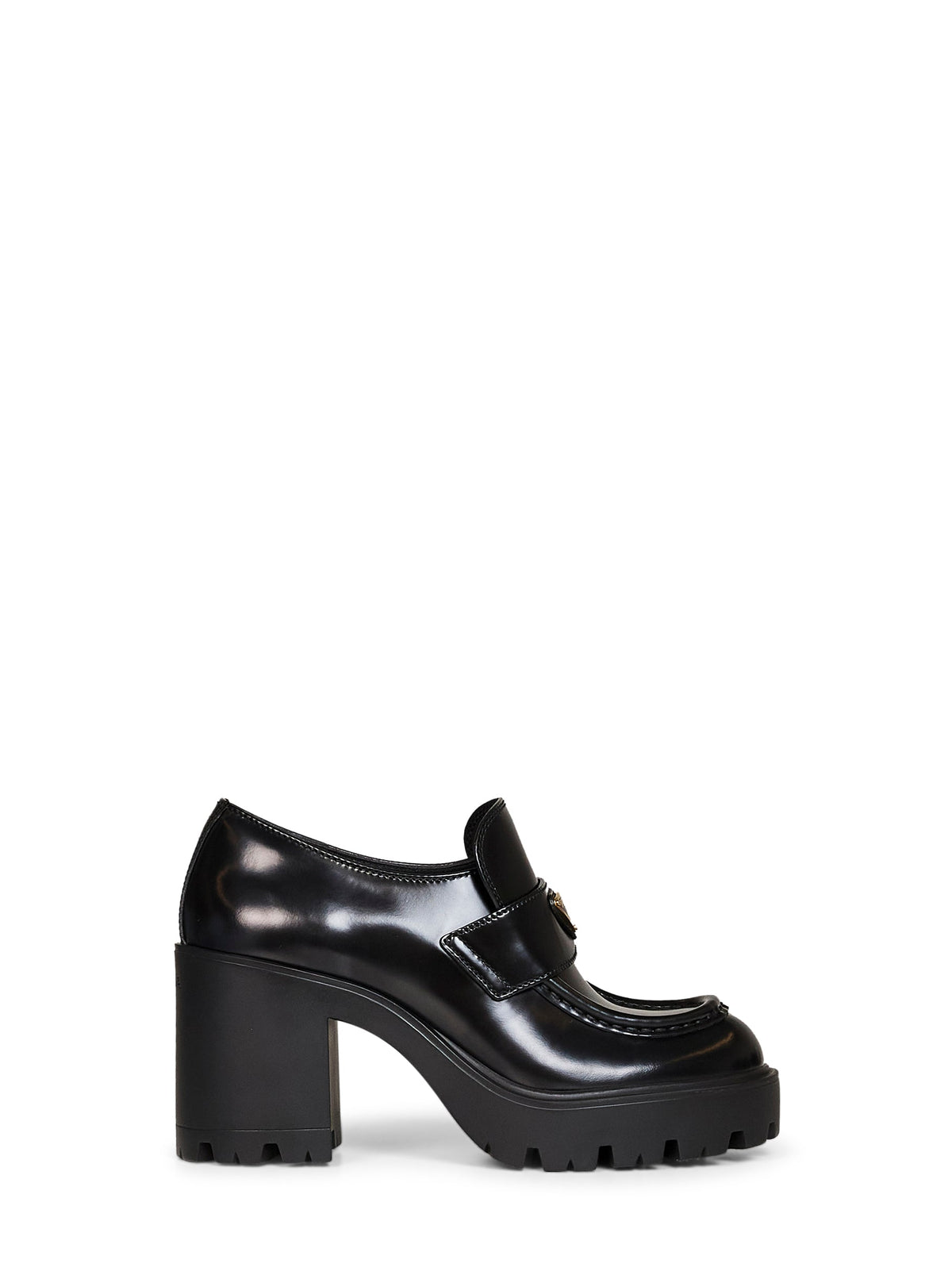 Prada Calzature Women Black Brushed Leather Heeled Loafers PRADA