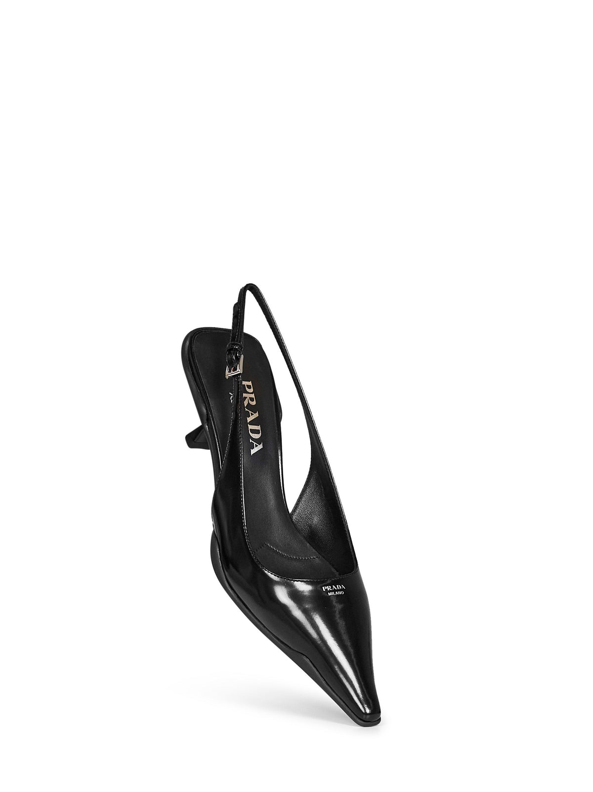 Prada Calzature Women Black Brushed Leather Slingback Pumps PRADA