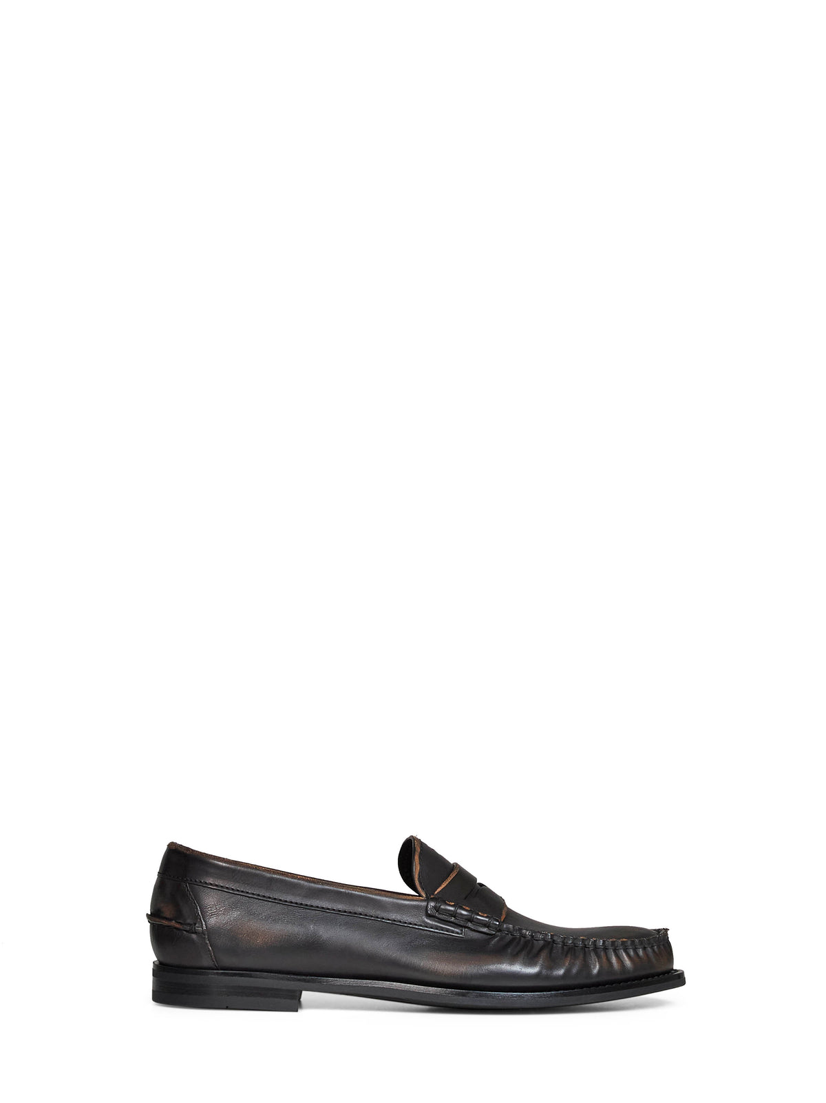 Prada Calzature Men Black/Tan Antiqued Leather Loafers PRADA