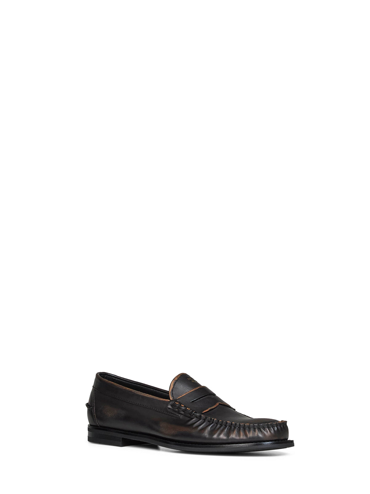 Prada Calzature Men Black/Tan Antiqued Leather Loafers PRADA