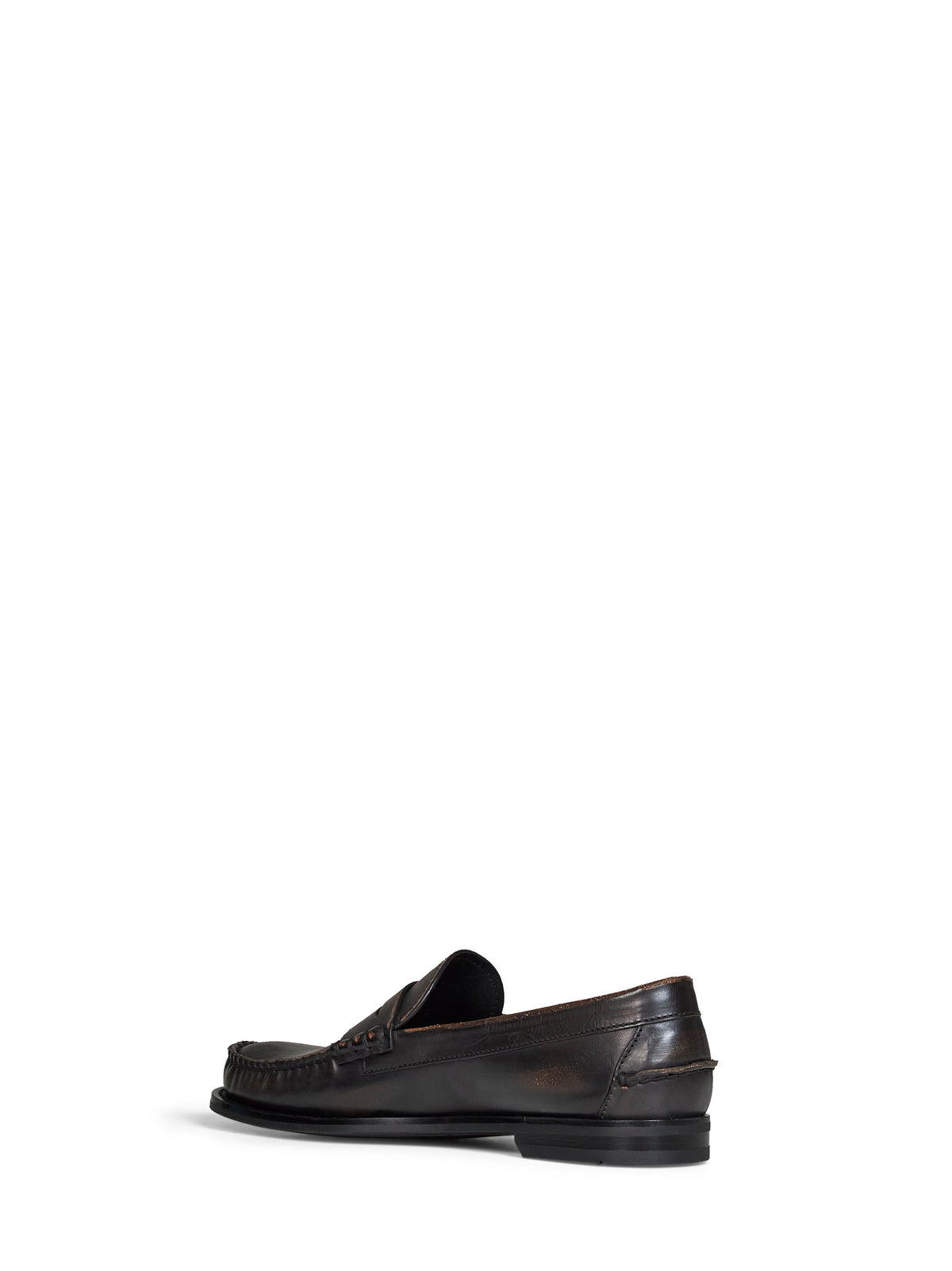 Prada Calzature Men Black/Tan Antiqued Leather Loafers PRADA