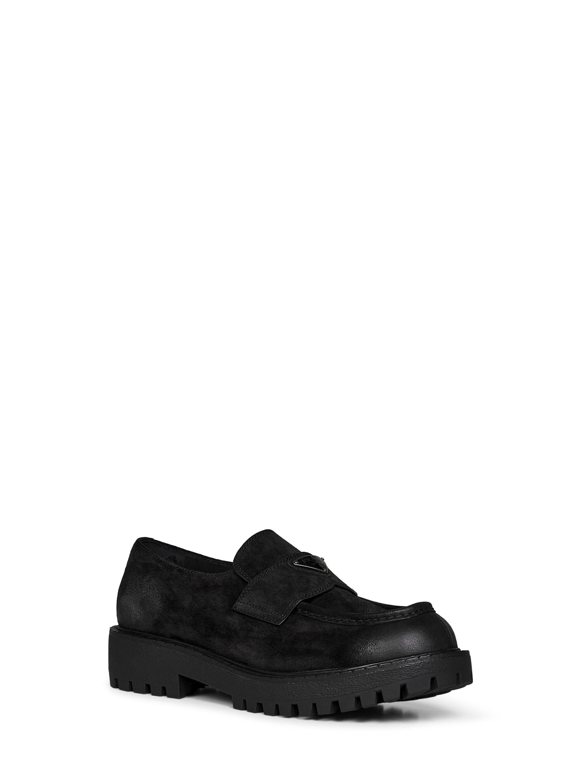 Prada Calzature Men Black Vintage-Effect Nubuck Loafers PRADA
