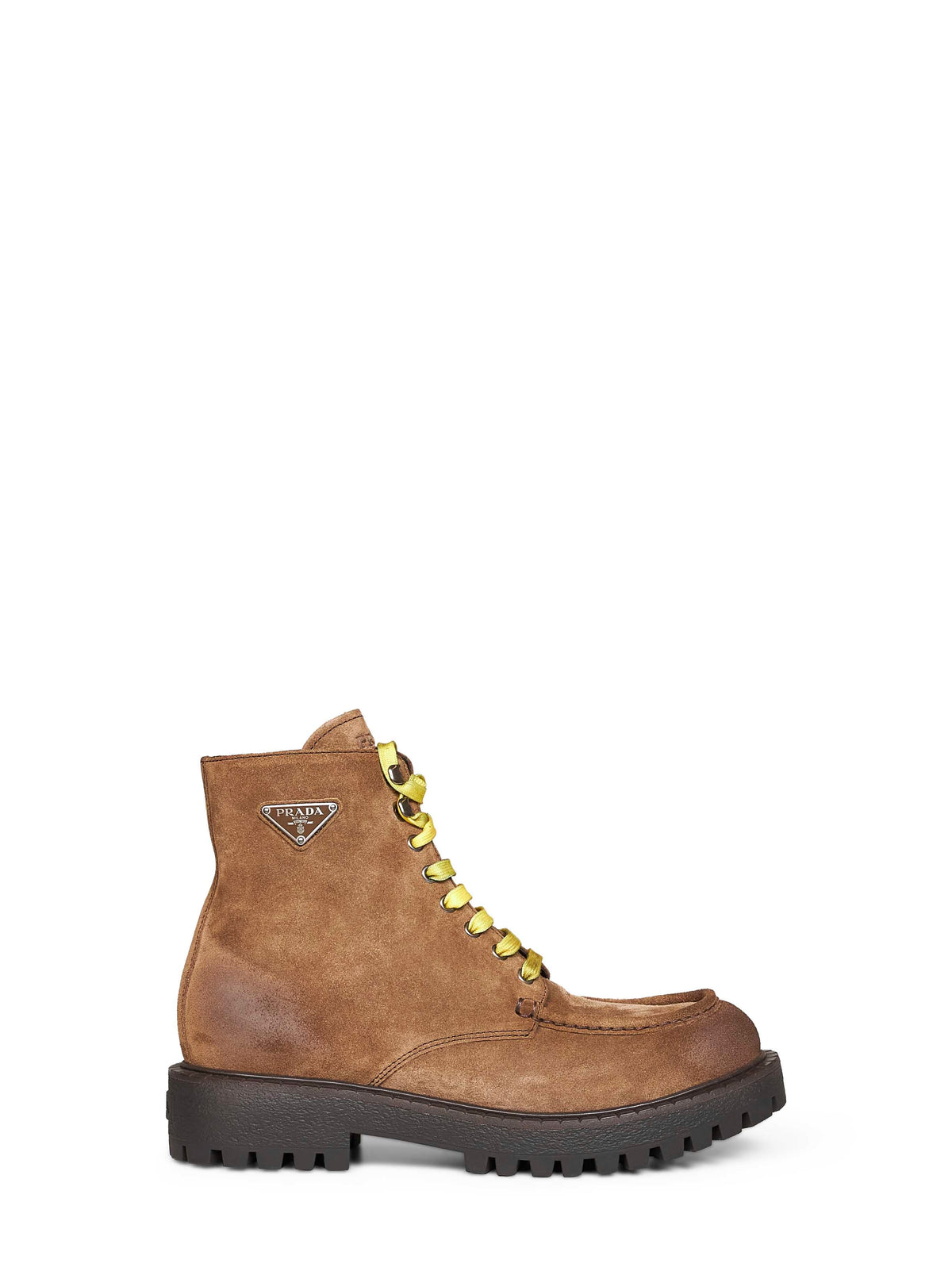 Prada Calzature Men Cigar Aged Suede Lace-Up Ankle Boots PRADA