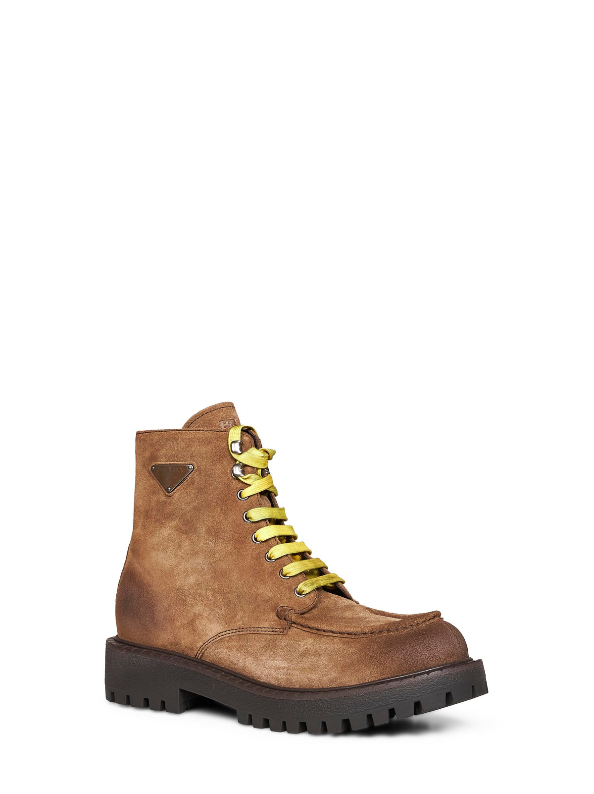Prada Calzature Men Cigar Aged Suede Lace-Up Ankle Boots PRADA