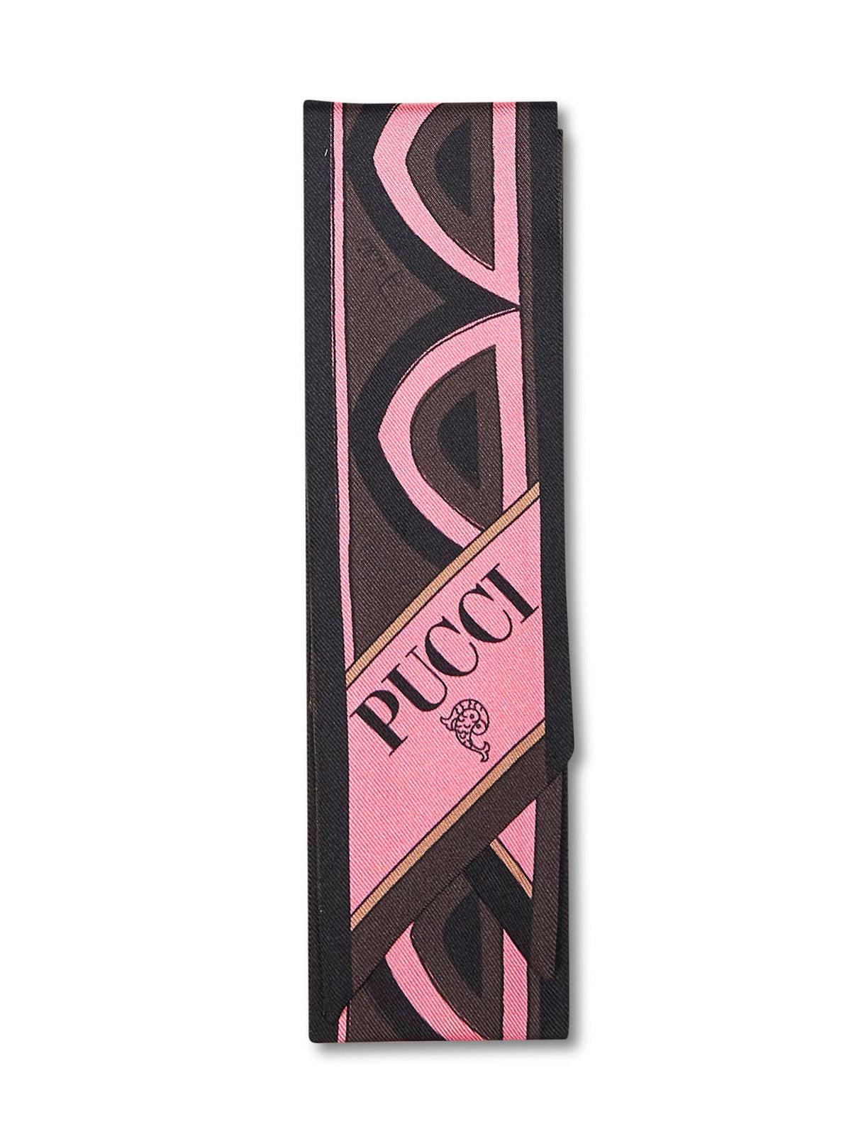 Pucci Women Brown And Coral Baiadera And Fiamme-Prints Silk Twill Bandeau Scarf PUCCI