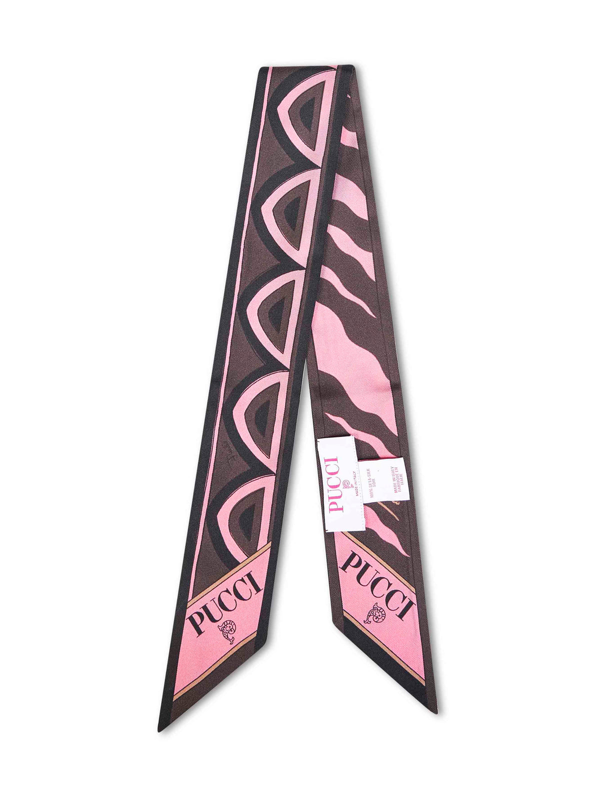 Pucci Women Brown And Coral Baiadera And Fiamme-Prints Silk Twill Bandeau Scarf PUCCI