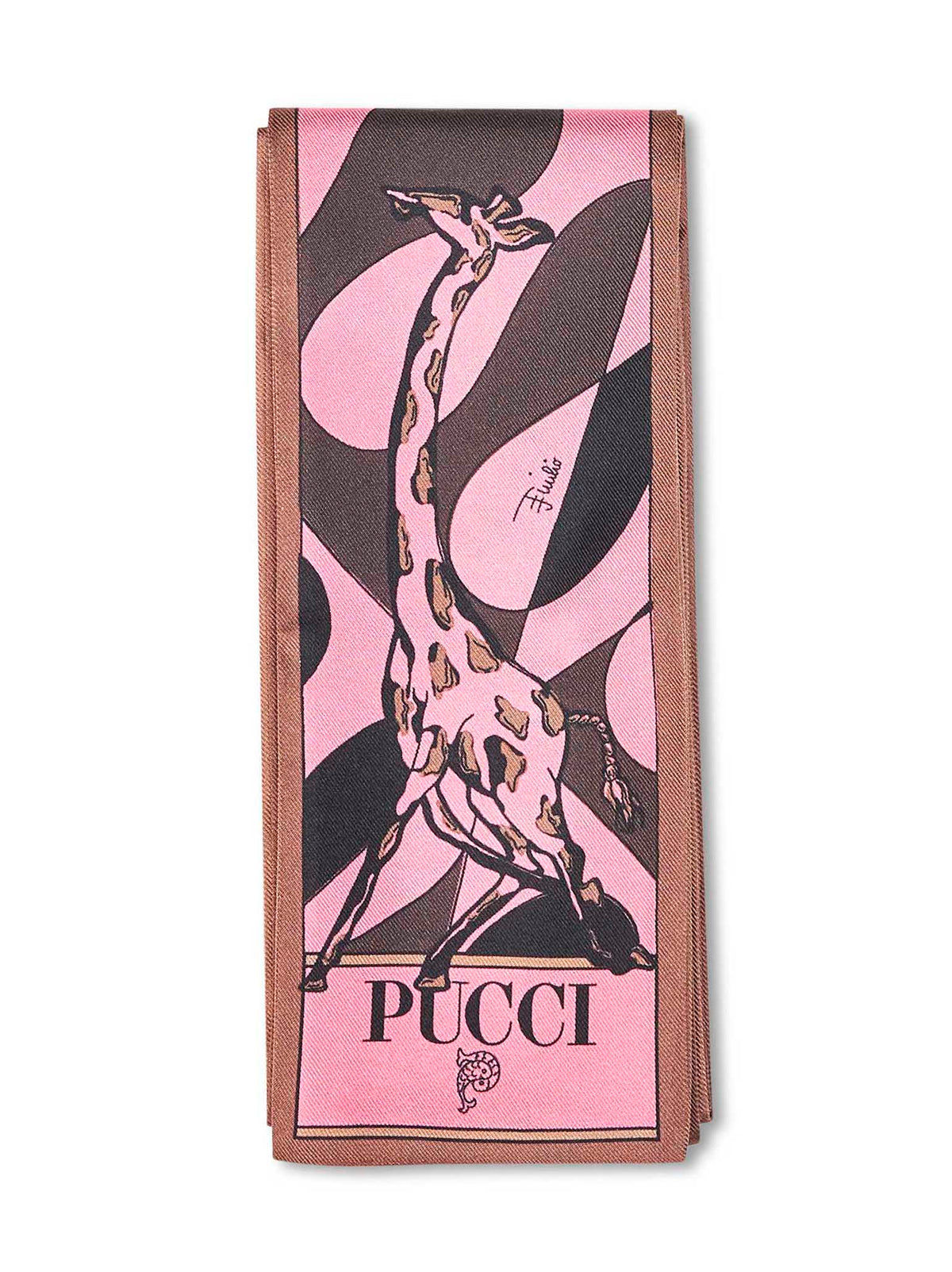 Pucci Women Brown And Coral Selva And Leocorno-Prints Silk Twill Bandeau Scarf PUCCI