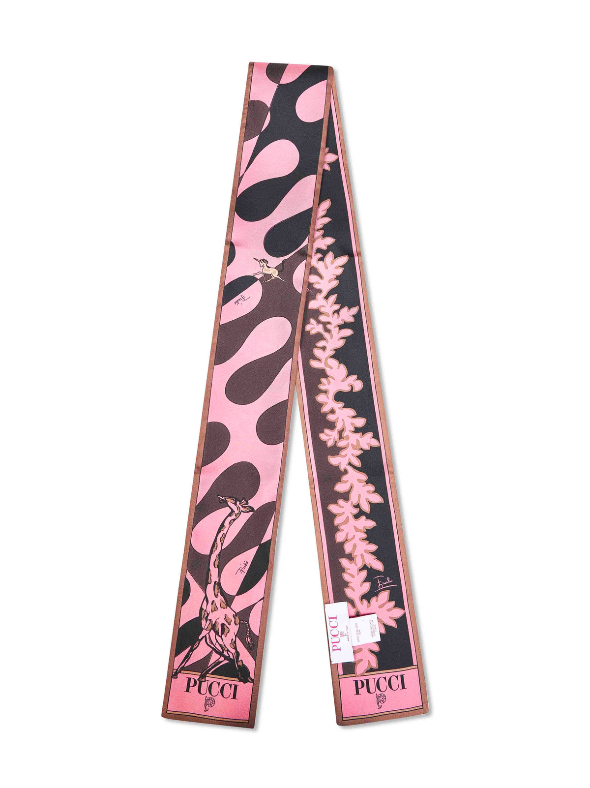 Pucci Women Brown And Coral Selva And Leocorno-Prints Silk Twill Bandeau Scarf PUCCI