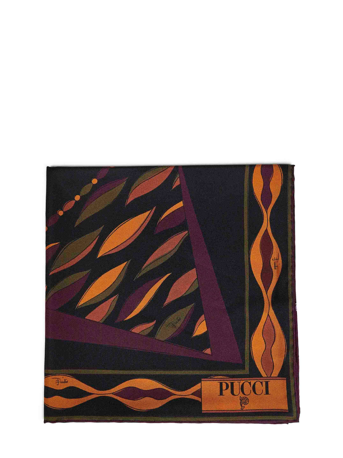 Pucci Women Burgundy And Gold Fiamme And Navajo-Prints Silk Twill Scarf PUCCI