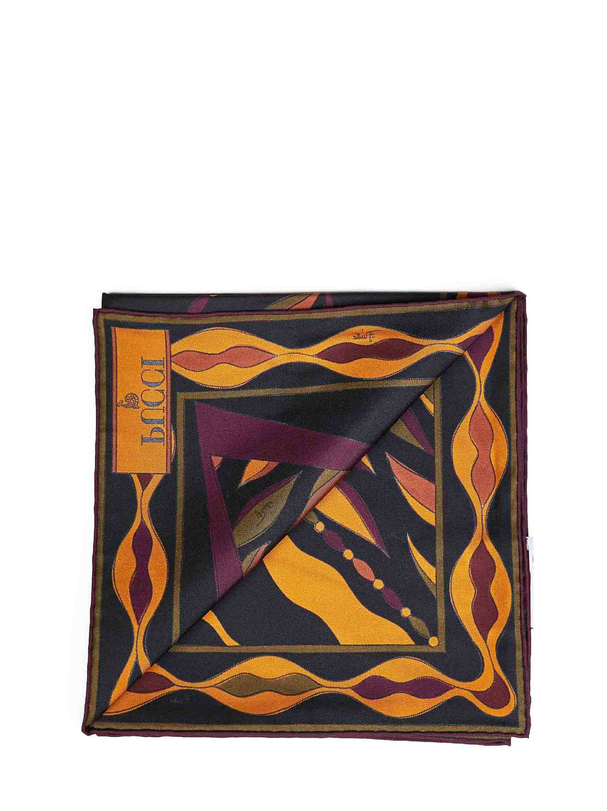 Pucci Women Burgundy And Gold Fiamme And Navajo-Prints Silk Twill Scarf PUCCI