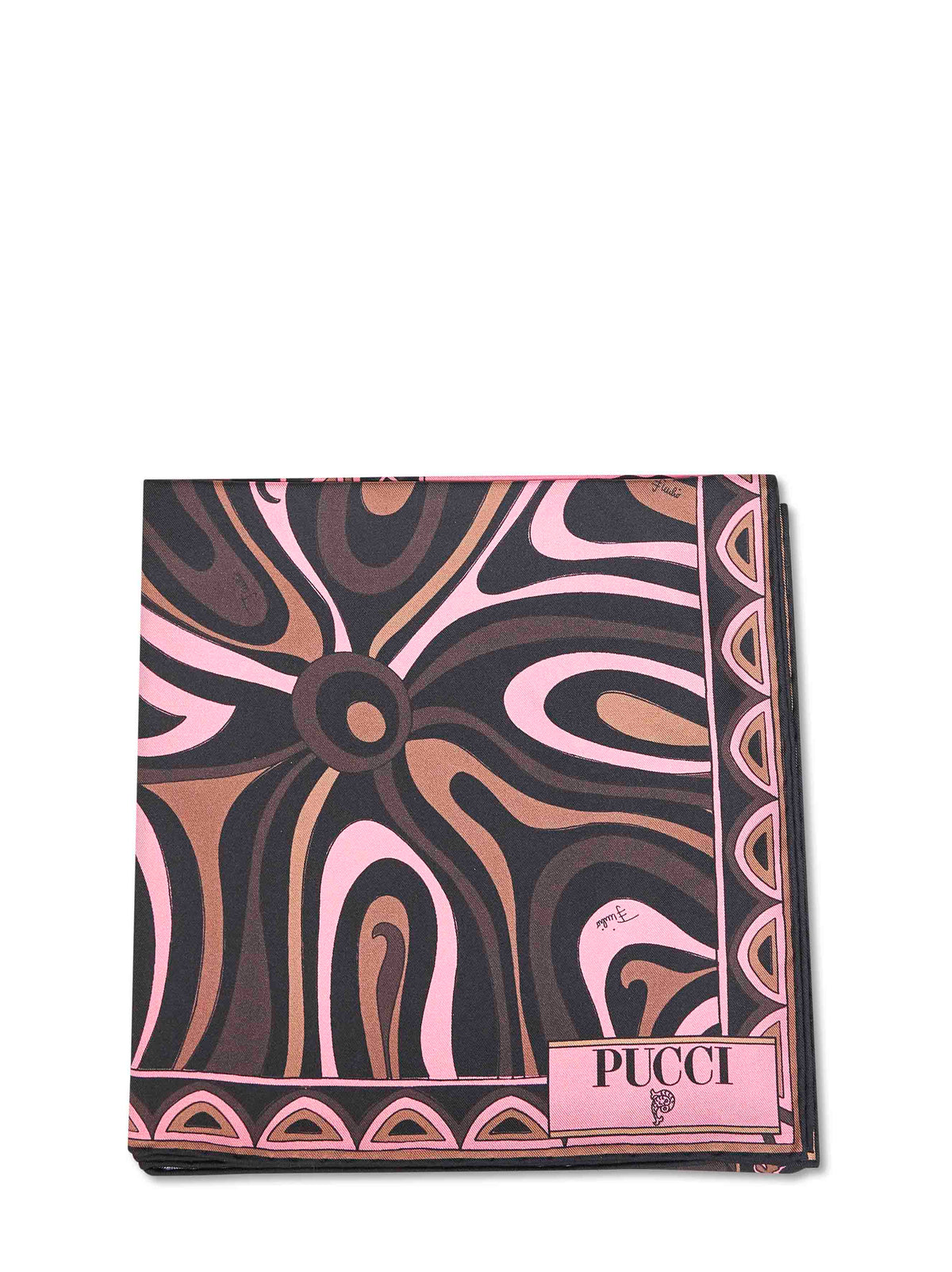 Pucci Women Brown And Coral Marmo And Leocorno-Prints Silk Twill Scarf PUCCI