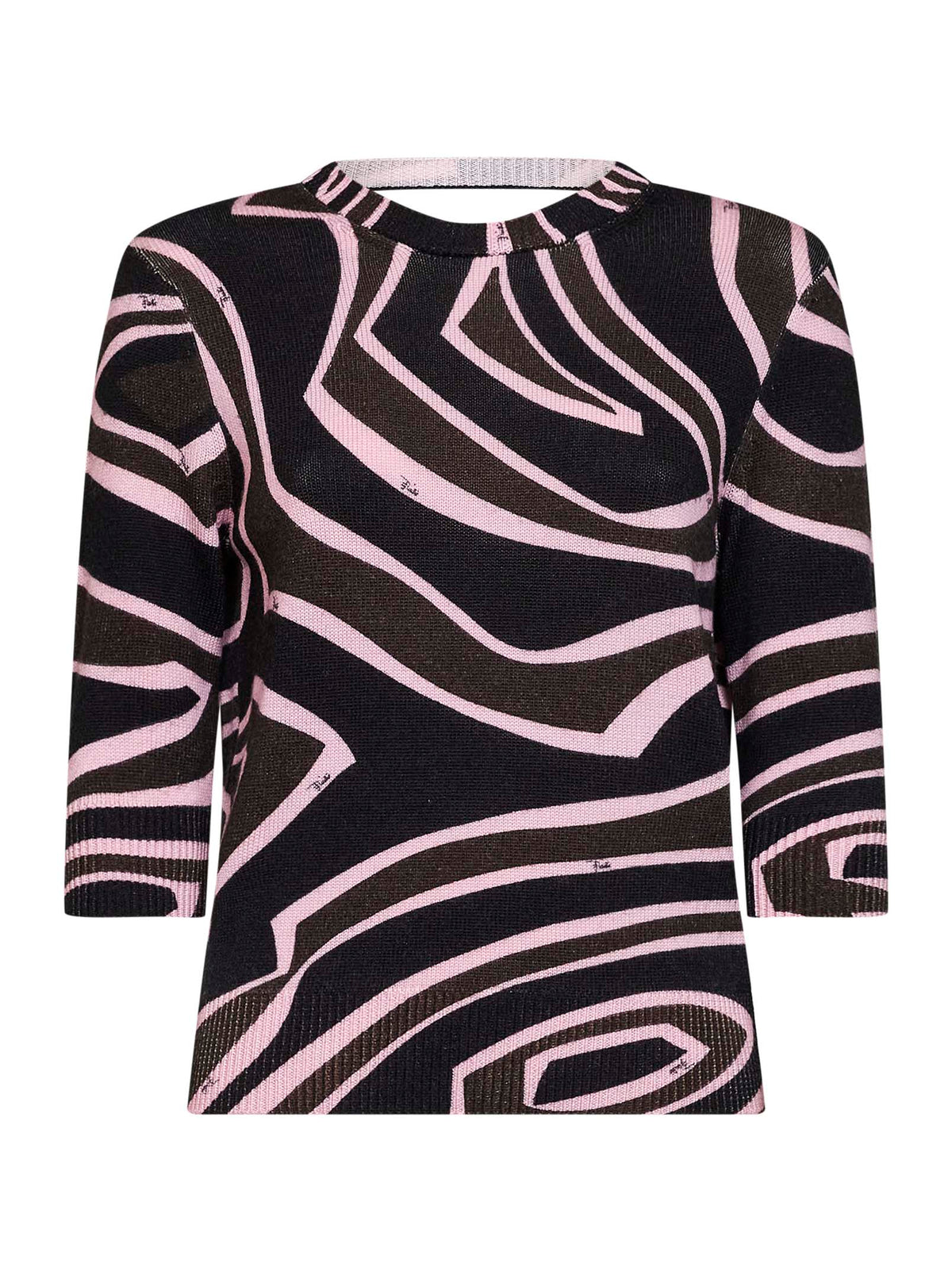 Pucci Women Khaki And Pink Labirinto-Print Wool Knit Cut-Out Top PUCCI