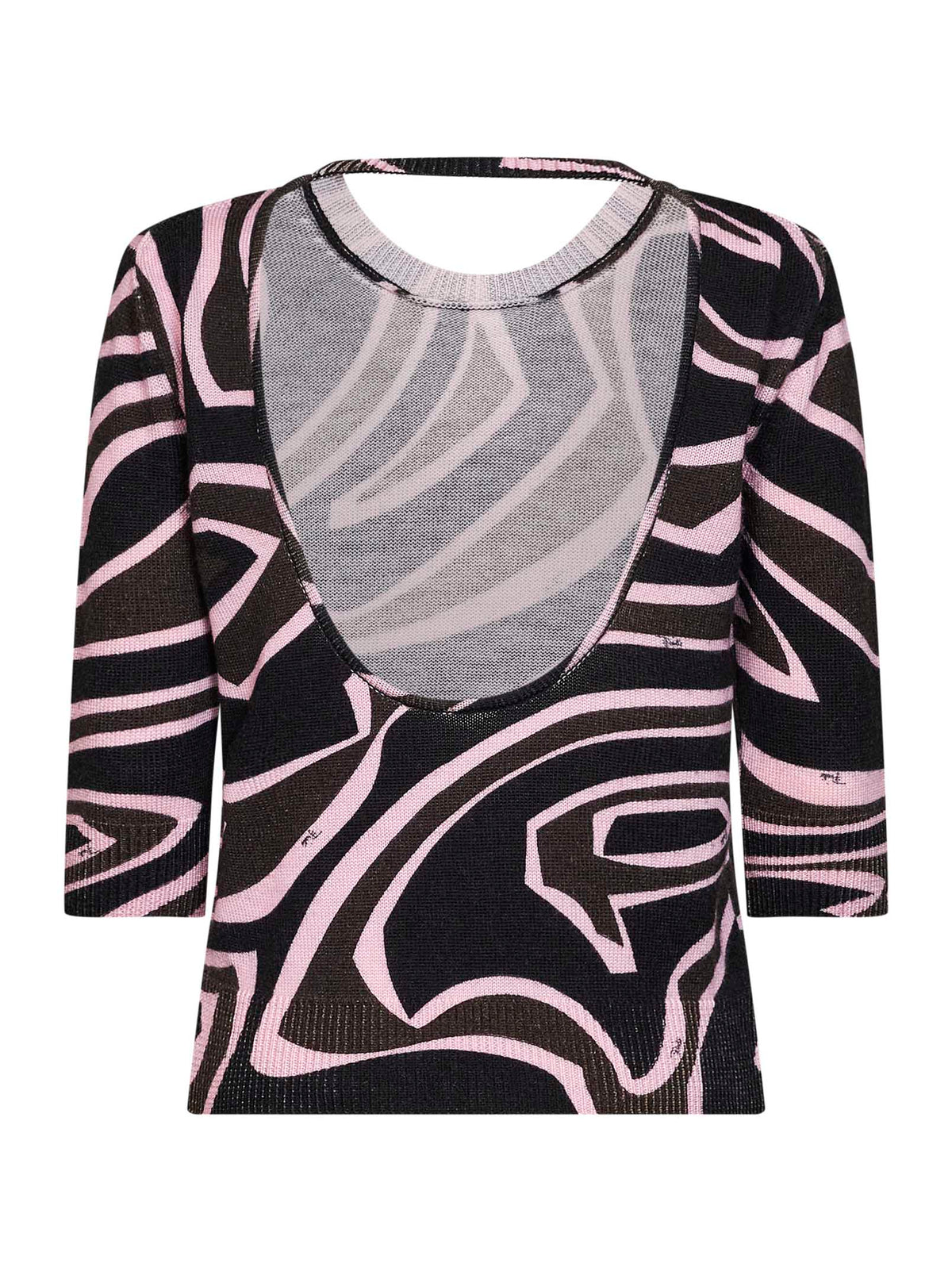 Pucci Women Khaki And Pink Labirinto-Print Wool Knit Cut-Out Top PUCCI