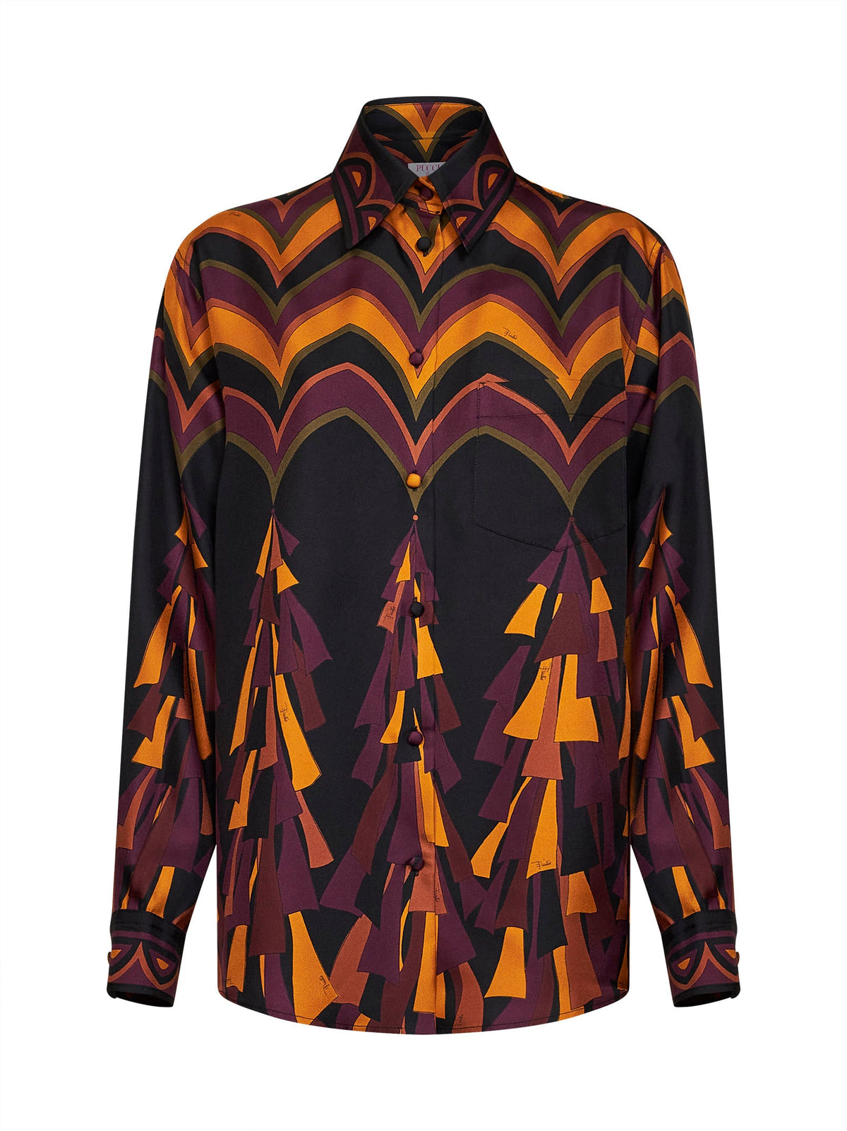 Pucci Women Burgundy And Gold Baiadera-Print Silk Twill Fluid Shirt PUCCI