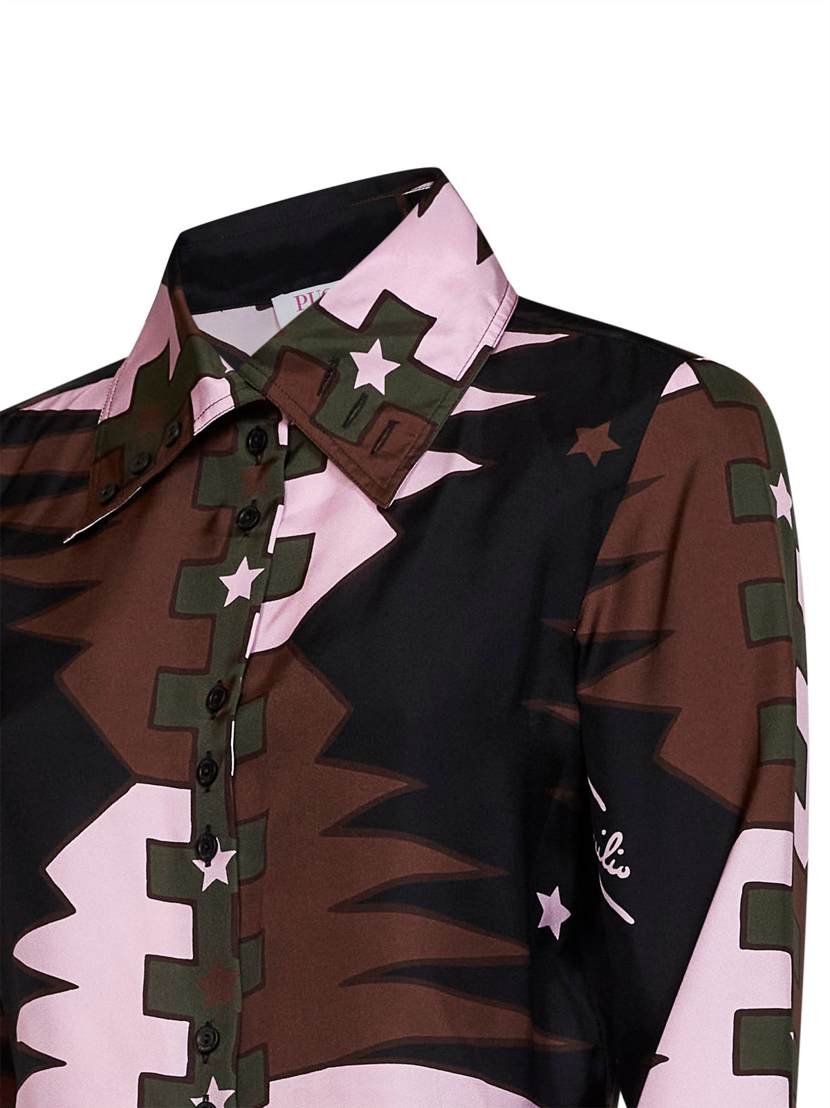 Pucci Women Khaki And Pink Valdimontone-Print Silk Twill Cropped Shirt PUCCI