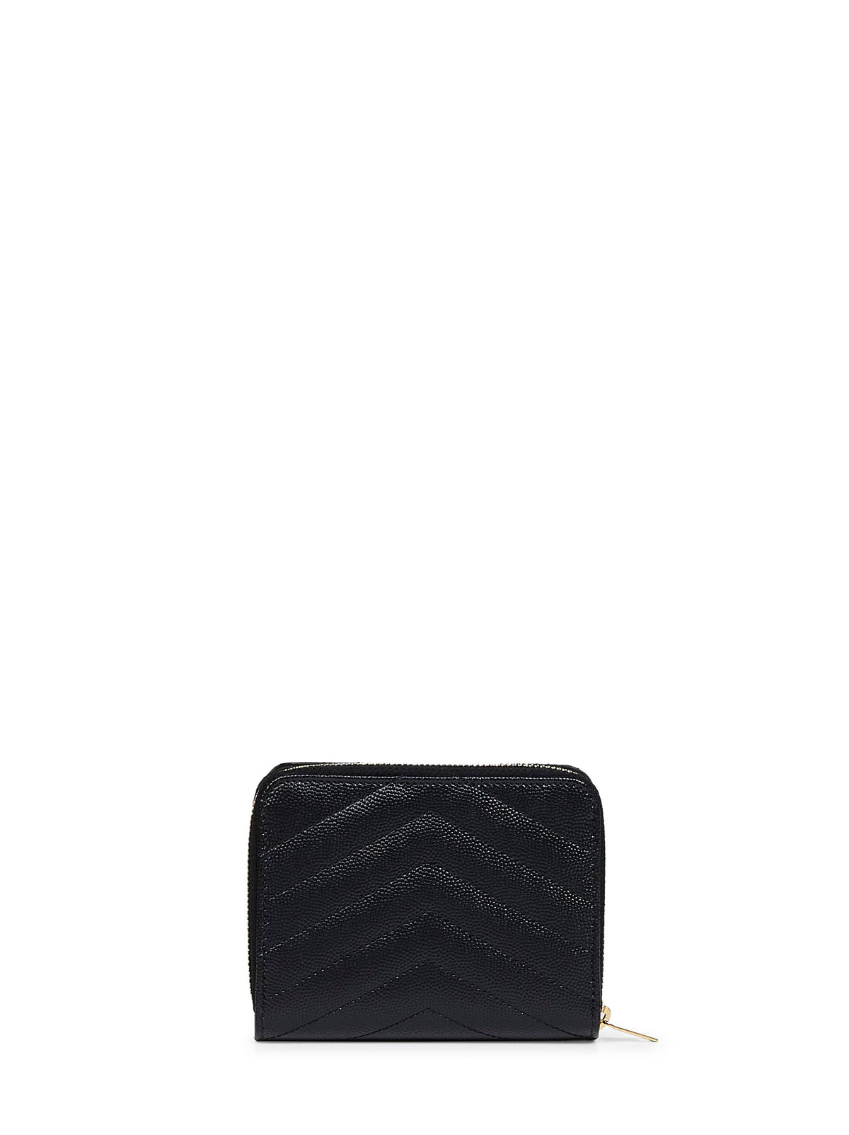 Saint Laurent Women Black Leather Cassandre Compact Zip Around Wallet SAINT LAURENT