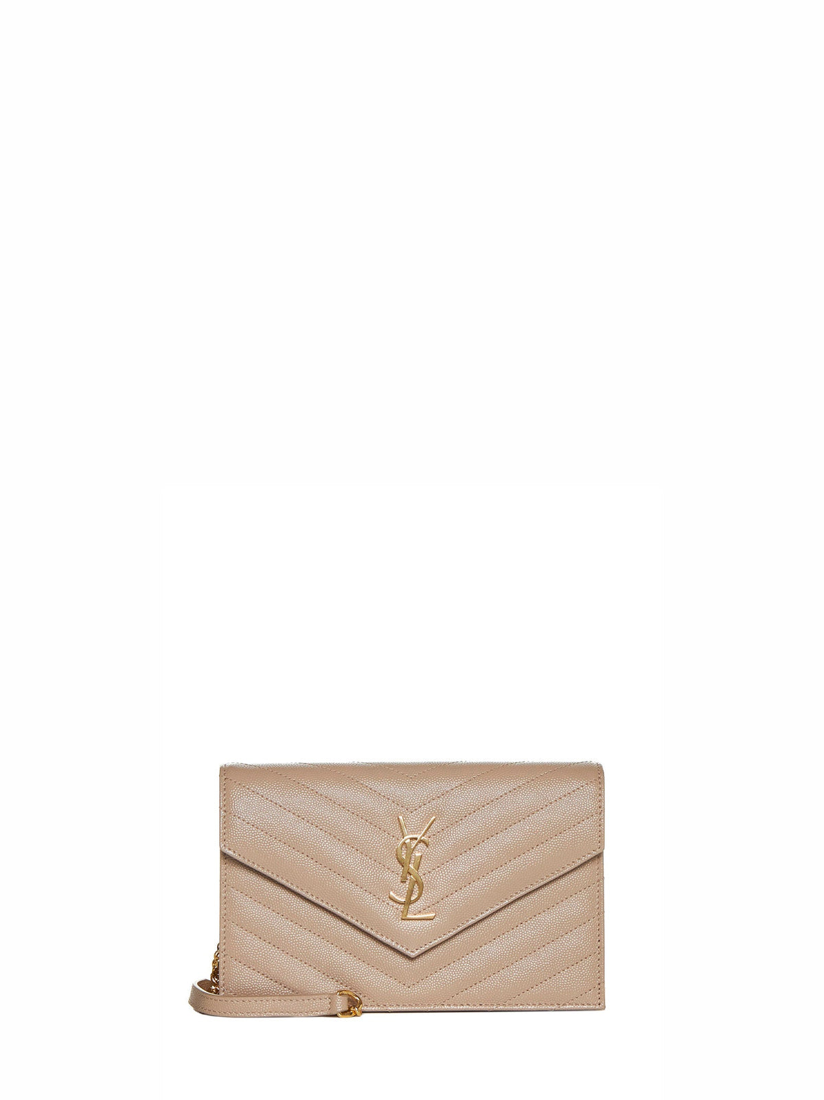 Saint Laurent Women Dark Beige Cassandre Classic Envelope Clutch With Chain Shoulde Strap SAINT LAURENT